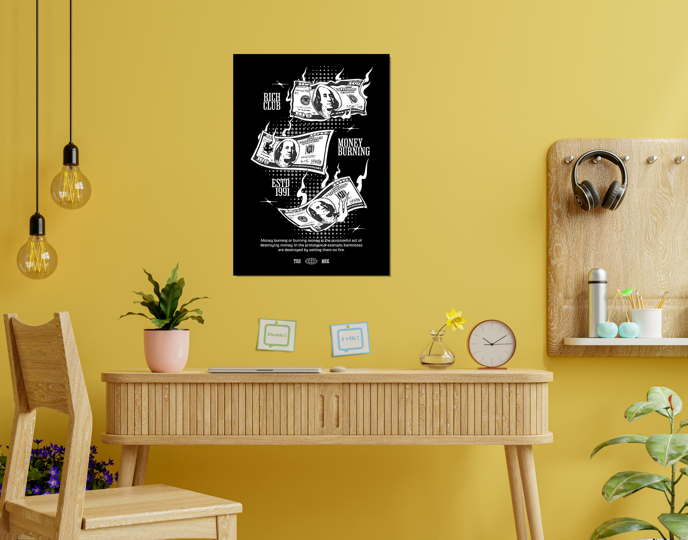 "Money Money Money- Rich World"- Shiny & Sturdy Metallic Poster  Art That Pops & Sticks