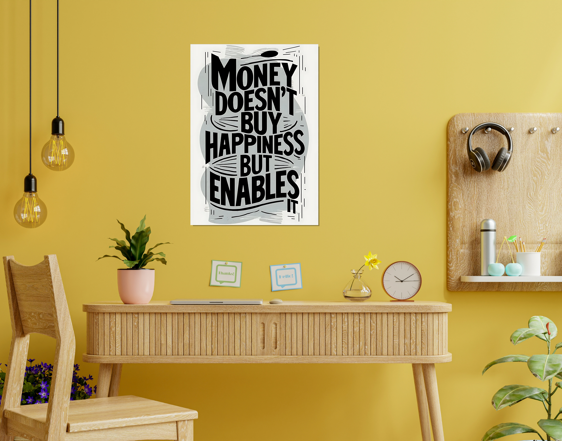 "Money Doesn't Buy Happiness"- Shiny & Sturdy Metallic Poster  Art That Pops & Sticks