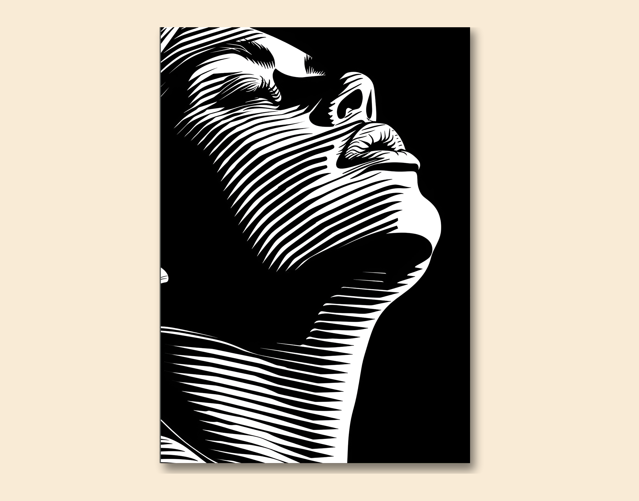 "B&W TECHNO WOMEN VIEW"- Shiny & Sturdy Metallic Poster  Art That Pops & Sticks