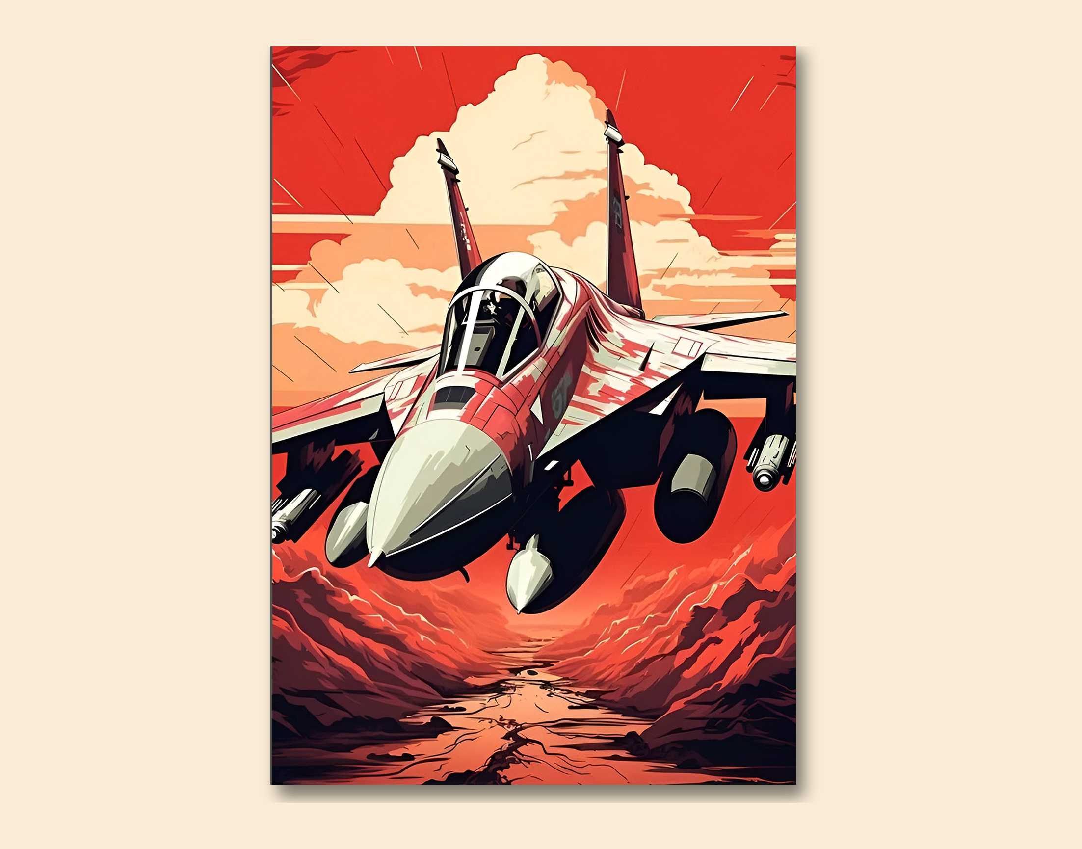 "Fighter Jet: Red Theme"- Shiny & Sturdy Metallic Poster  Art That Pops & Sticks