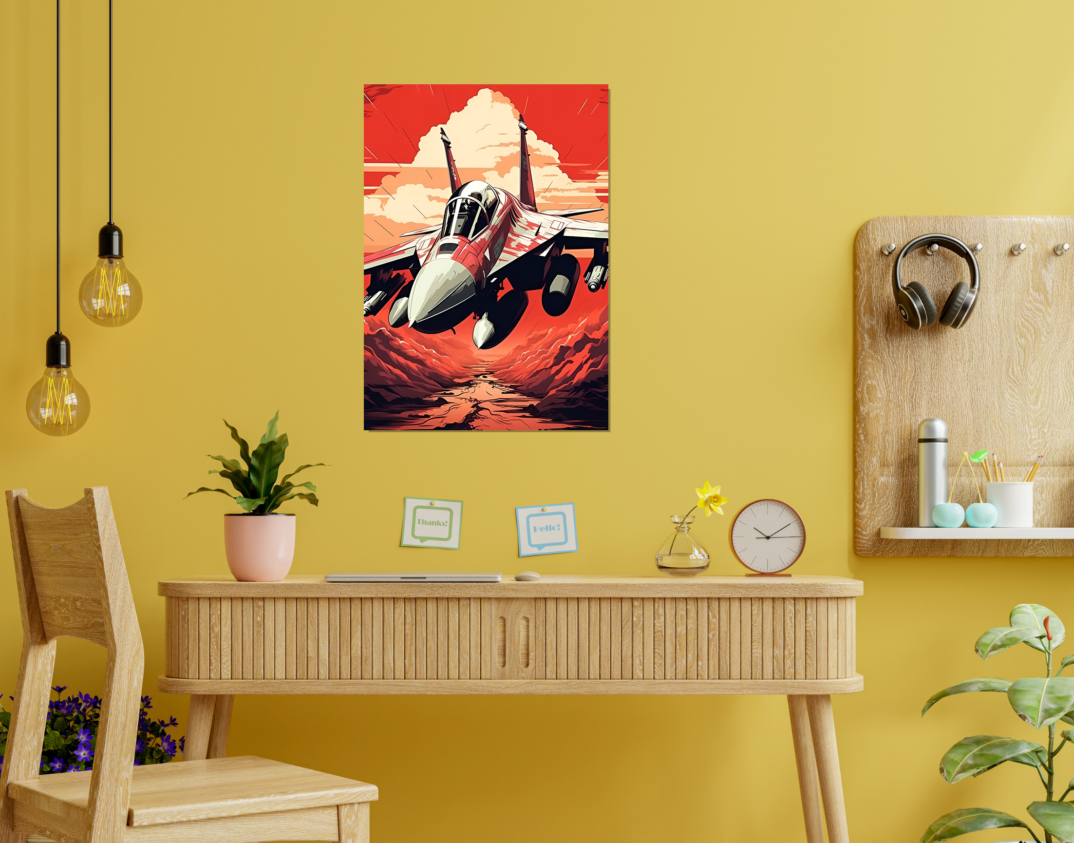 "Fighter Jet: Red Theme"- Shiny & Sturdy Metallic Poster  Art That Pops & Sticks