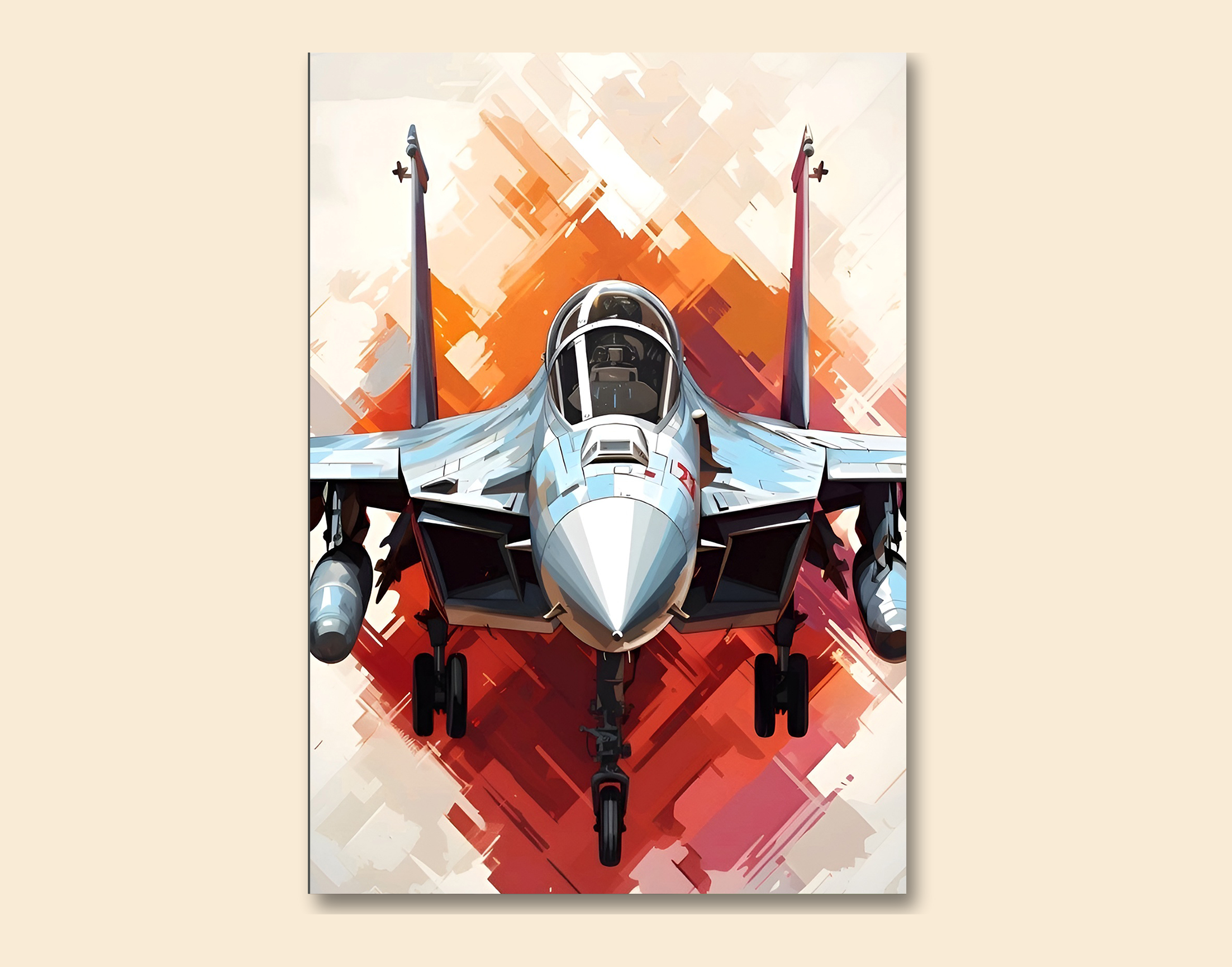 "Fighter Jet: Orange Theme"- Shiny & Sturdy Metallic Poster  Art That Pops & Sticks