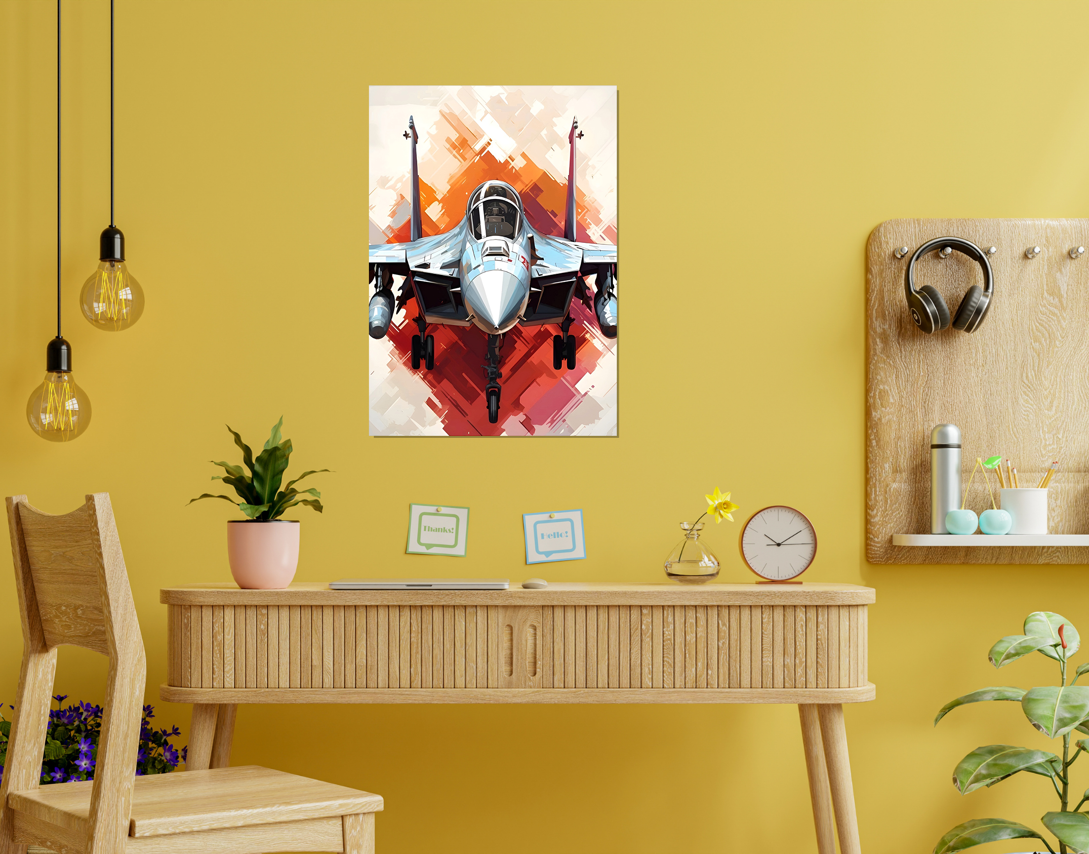 "Fighter Jet: Orange Theme"- Shiny & Sturdy Metallic Poster  Art That Pops & Sticks