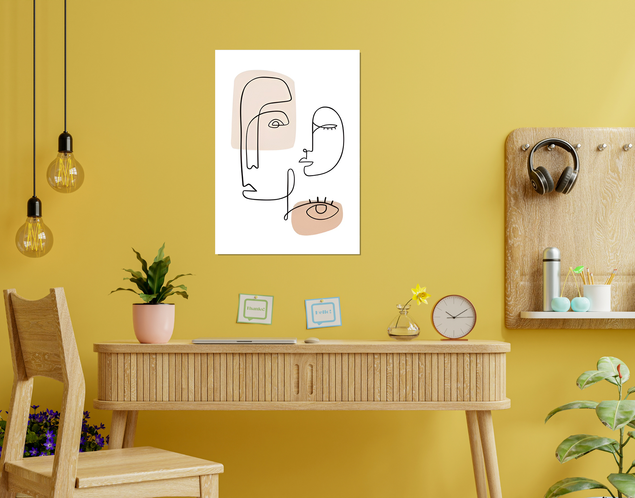 "Human Face:Line Art"- Shiny & Sturdy Metallic Poster  Art That Pops & Sticks