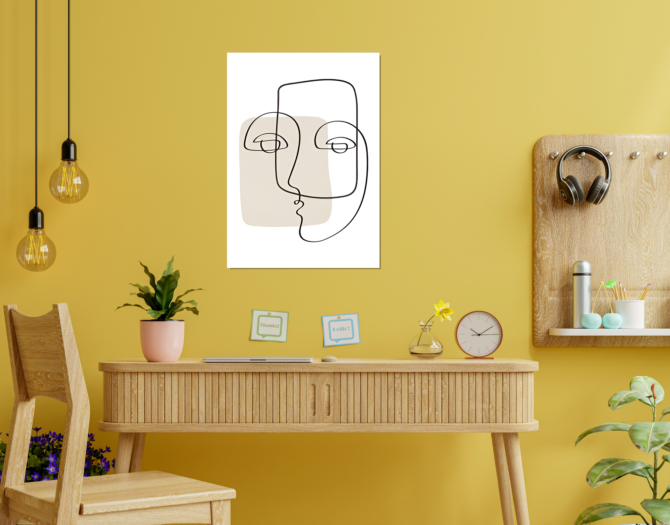 "Line Art: Face"- Shiny & Sturdy Metallic Poster  Art That Pops & Sticks