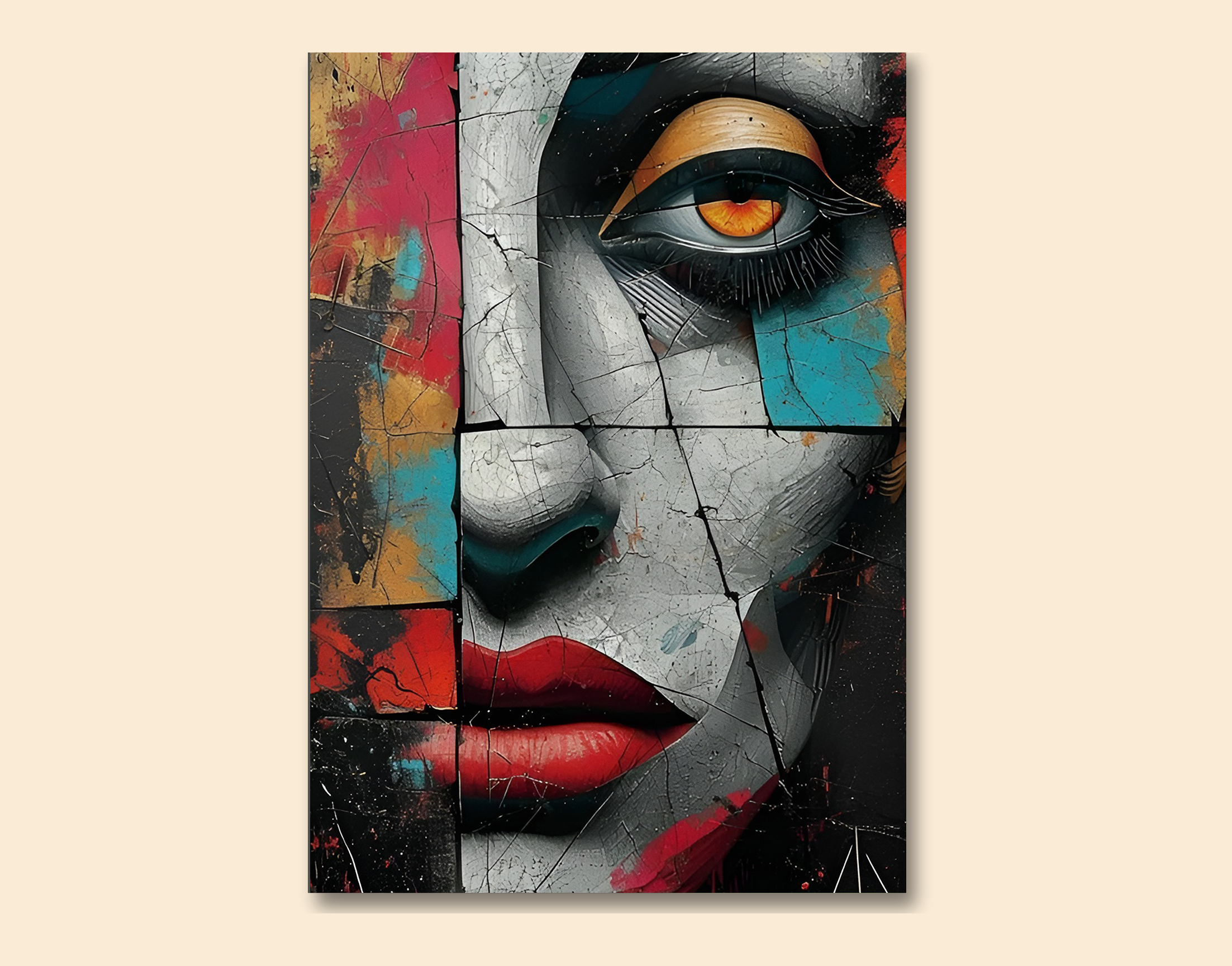 "Wall Painting- Face Art"- Shiny & Sturdy Metallic Poster  Art That Pops & Sticks