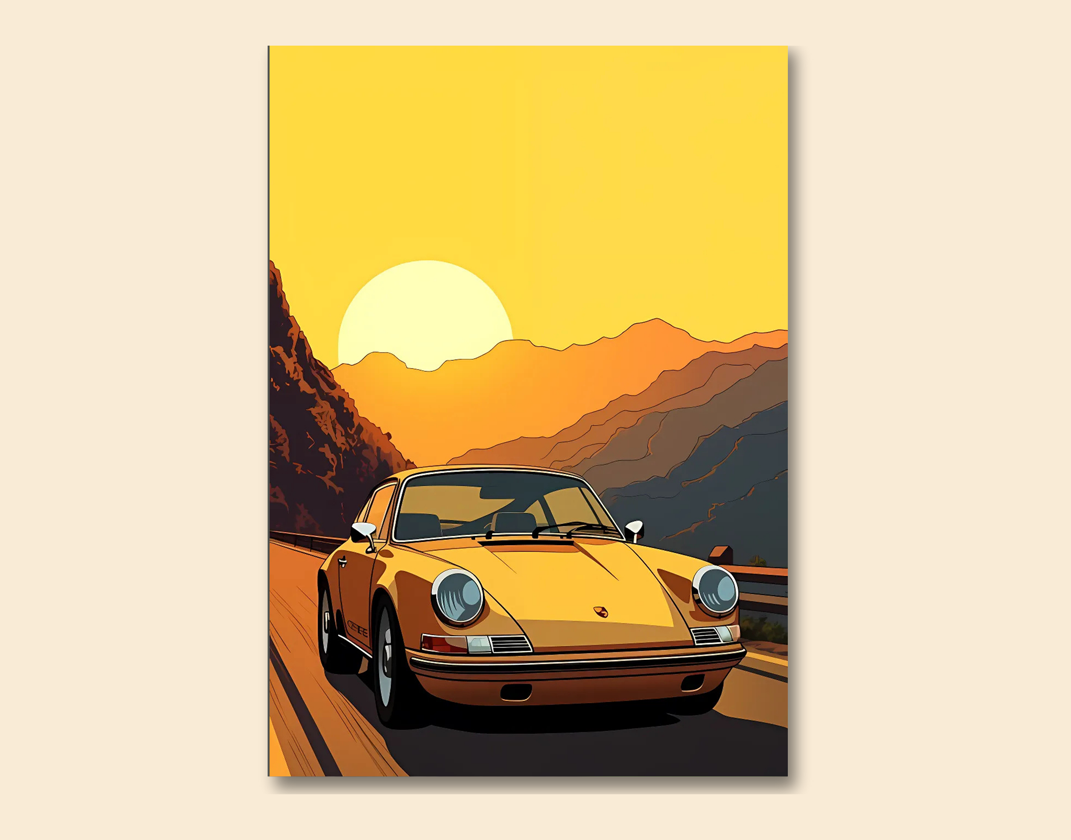"DRIVE THROUGH THE SUNSET"- Shiny & Sturdy Metallic Poster  Art That Pops & Sticks
