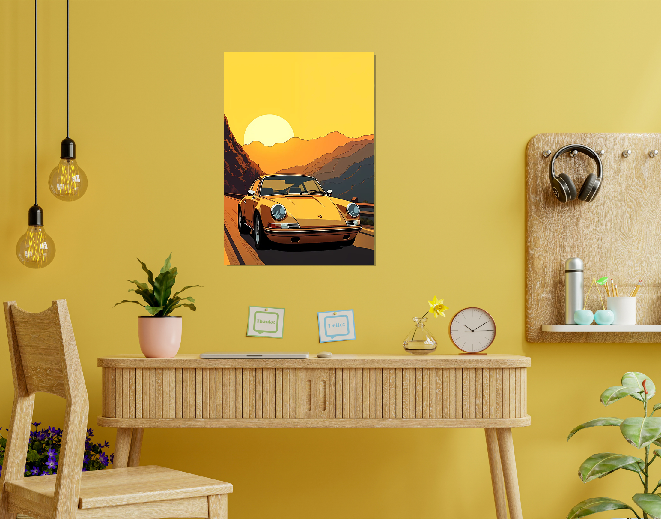 "DRIVE THROUGH THE SUNSET"- Shiny & Sturdy Metallic Poster  Art That Pops & Sticks