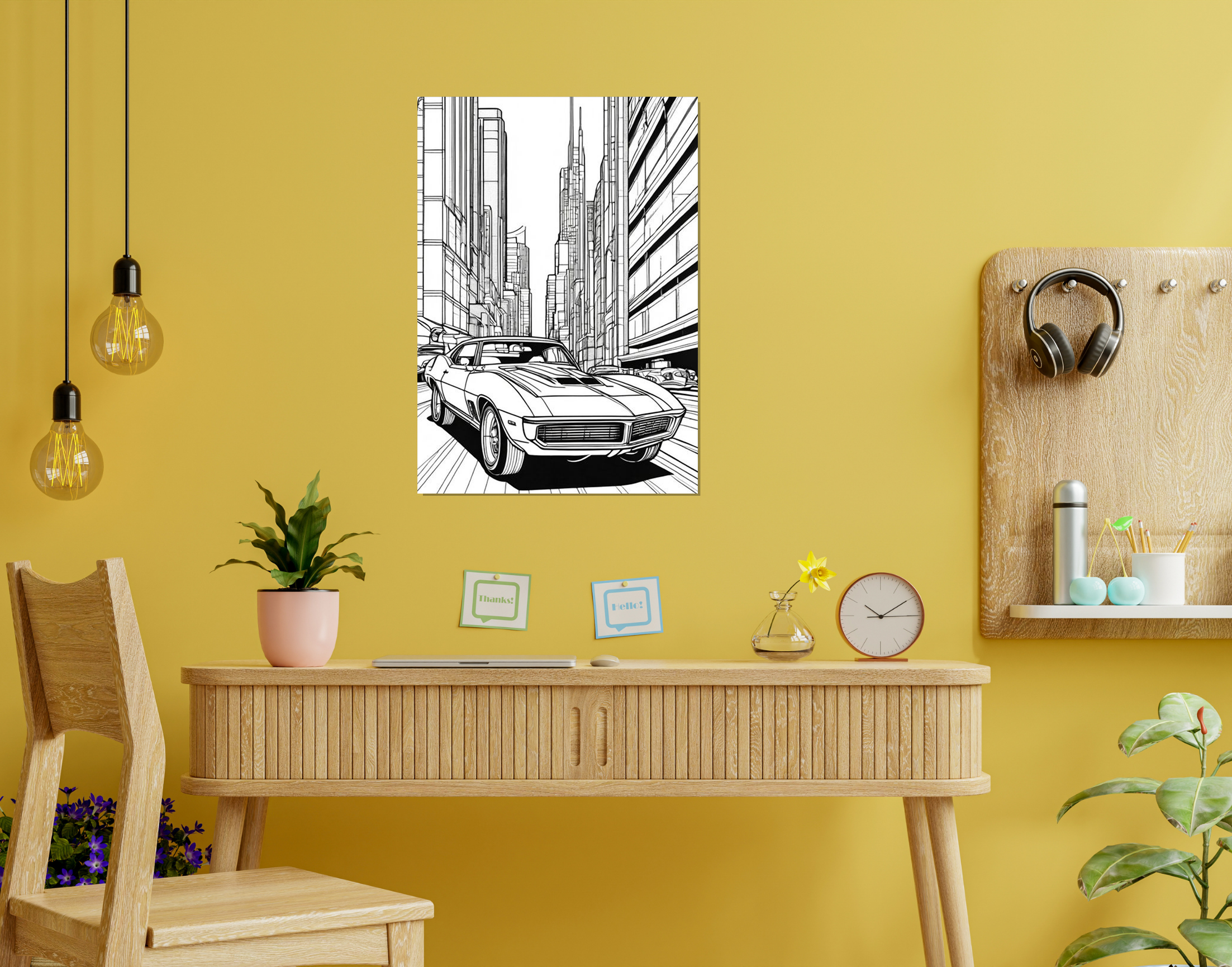 "DRIVE IN THE B&W CITY"- Shiny & Sturdy Metallic Poster  Art That Pops & Sticks