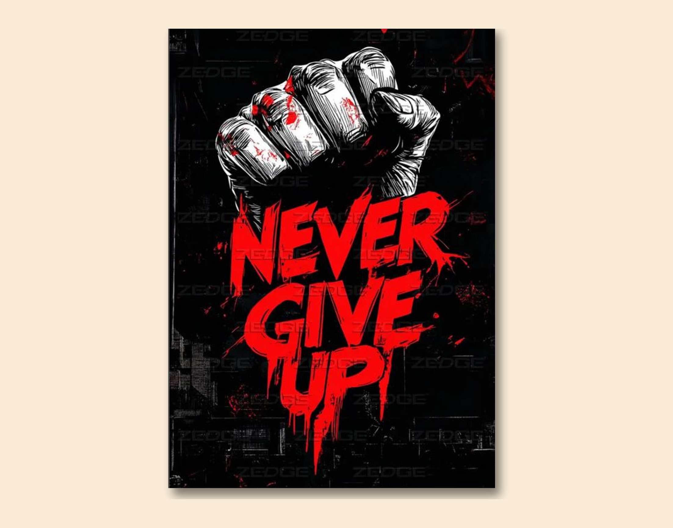 "NEVER GIVE UP ATTITUDE"- Shiny & Sturdy Metallic Poster  Art That Pops & Sticks