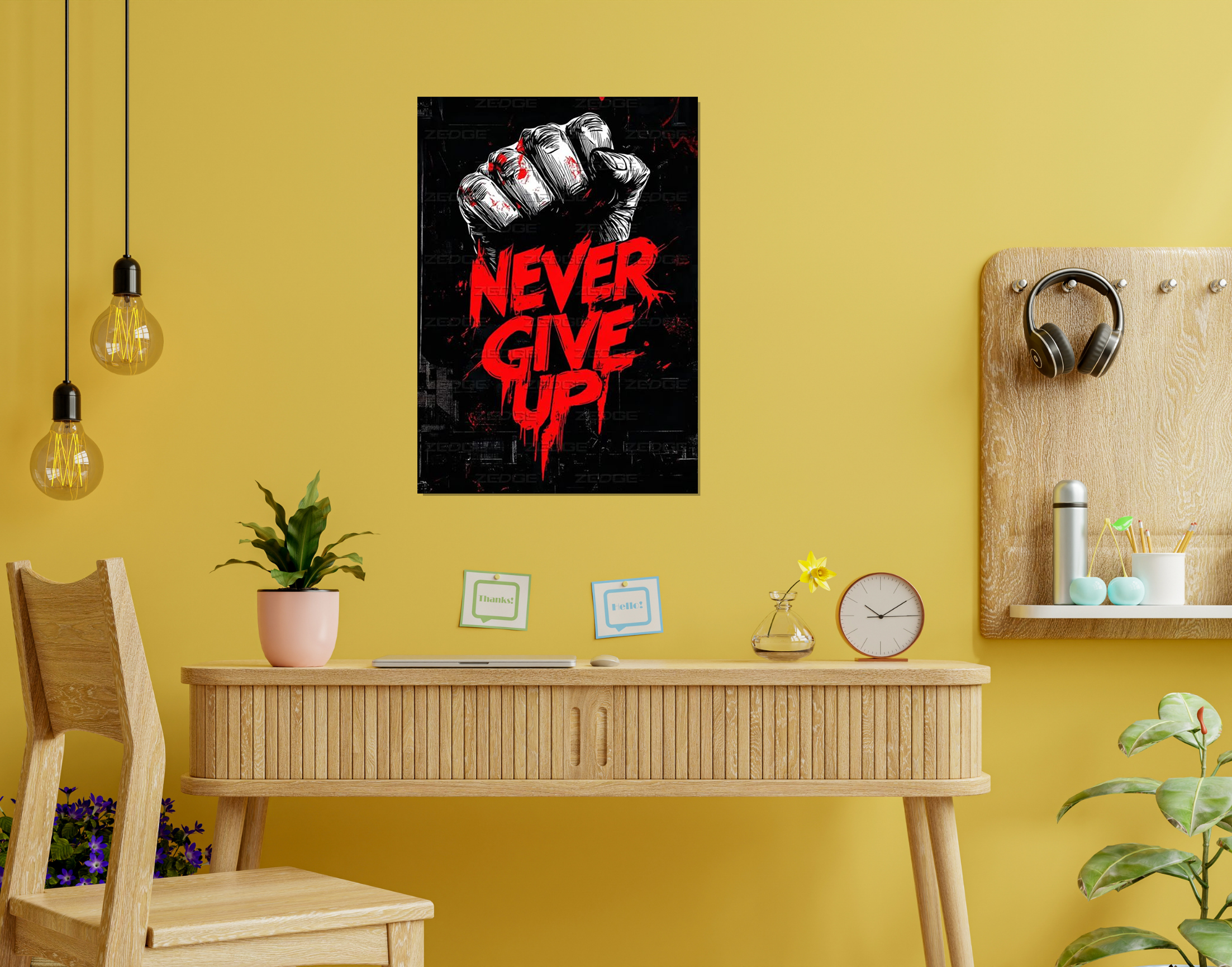 "NEVER GIVE UP ATTITUDE"- Shiny & Sturdy Metallic Poster  Art That Pops & Sticks