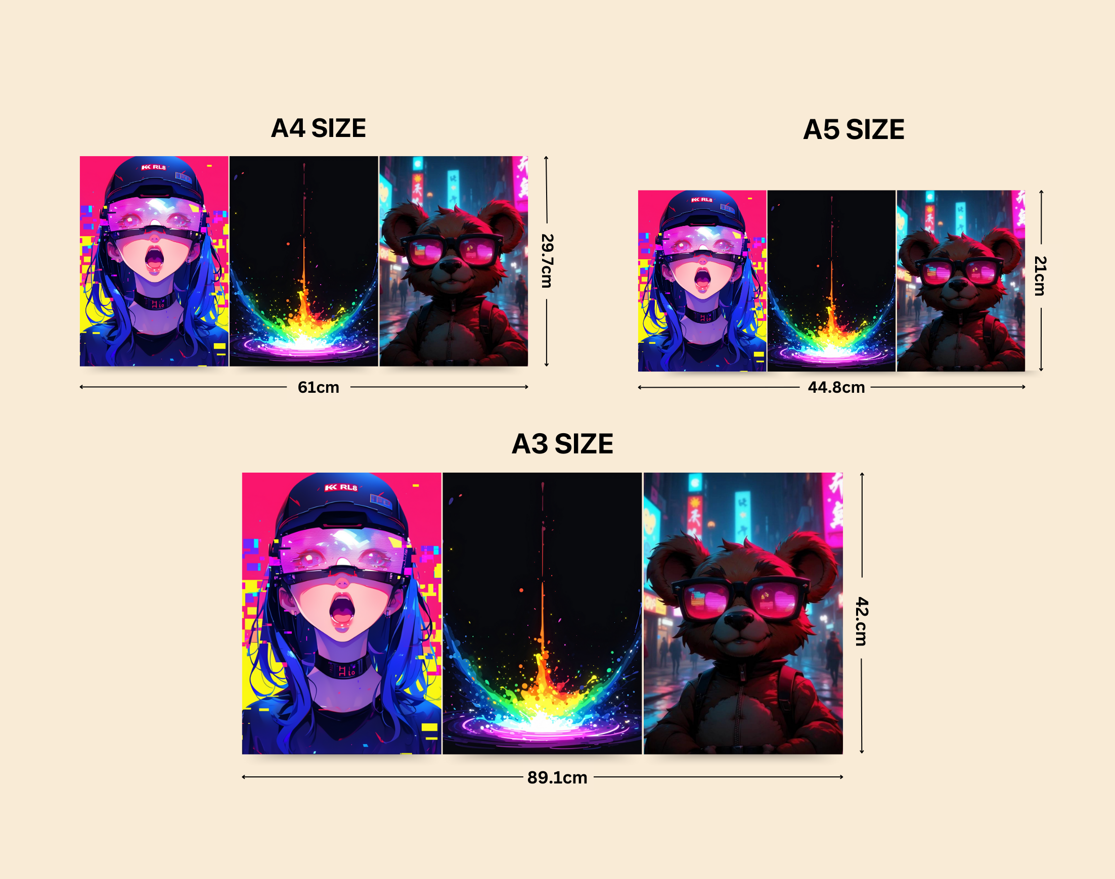 "Neon Aesthetics Combo Set"- Shiny & Sturdy Metallic Poster Art That Pops & Sticks