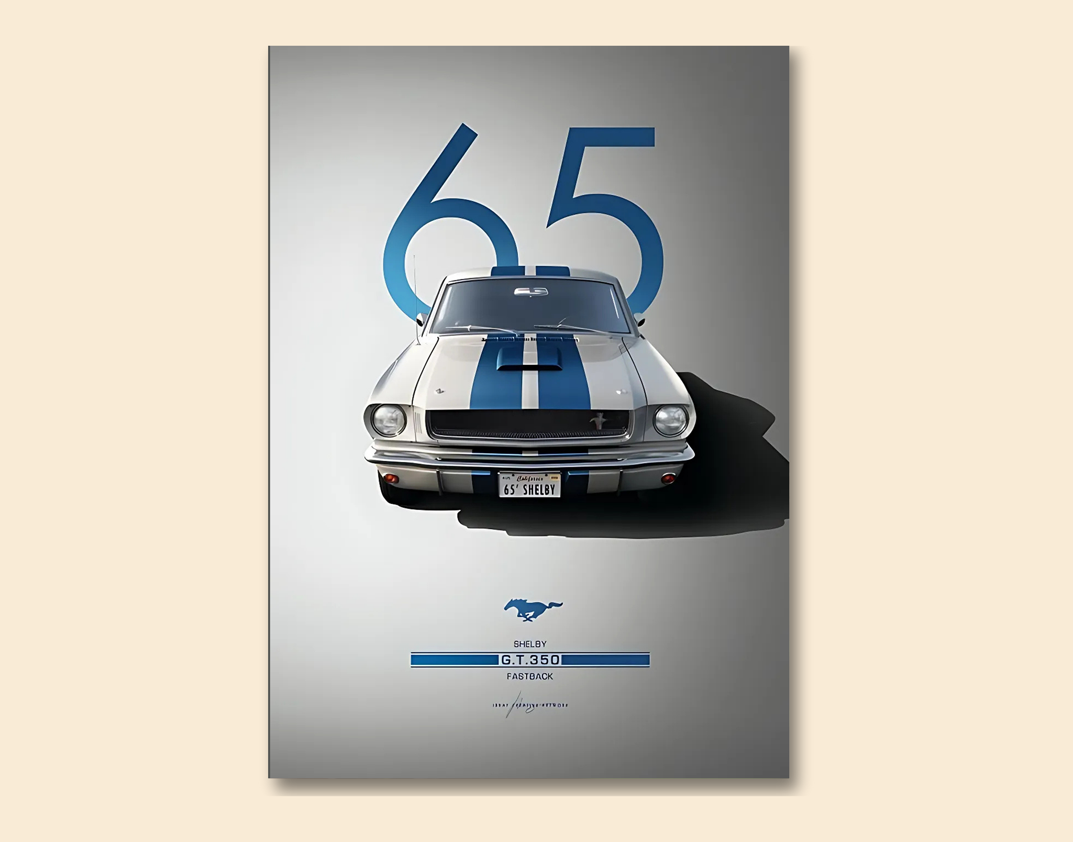 "FORD MUSTANG-65"- Shiny & Sturdy Metallic Poster  Art That Pops & Sticks