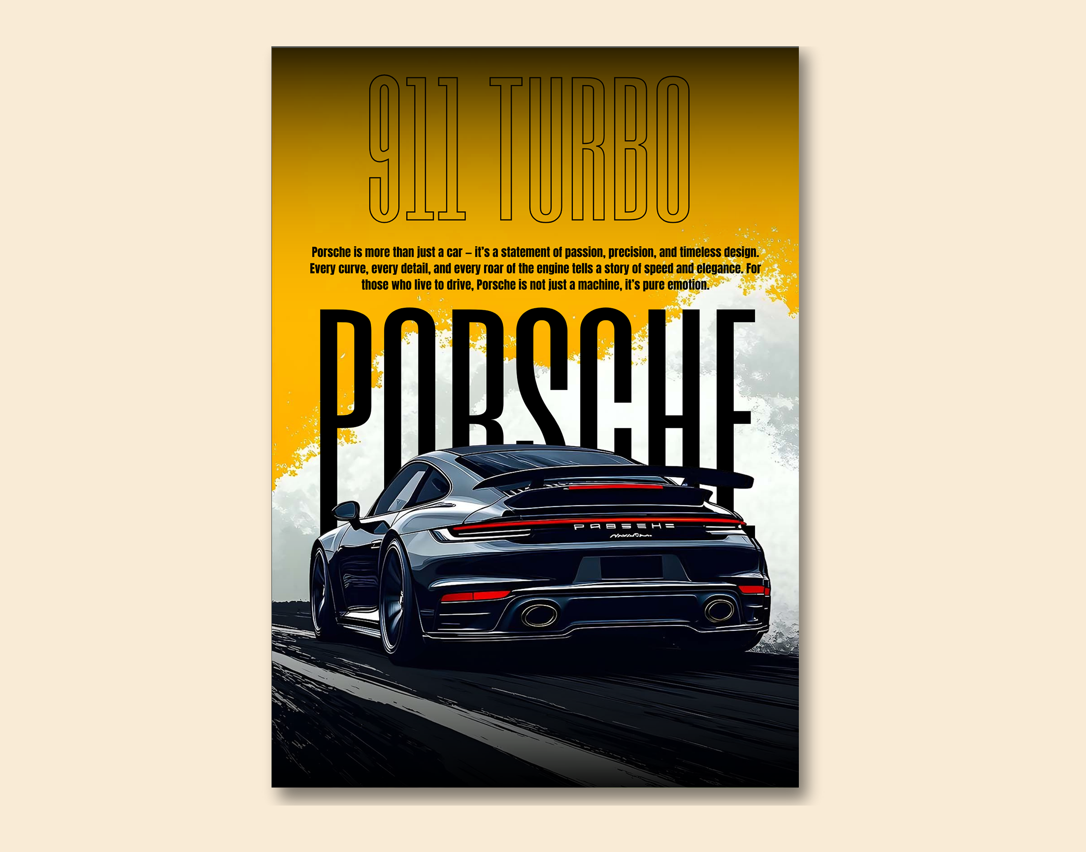 "PORSCHE 911 TURBO"- Shiny & Sturdy Metallic Poster  Art That Pops & Sticks