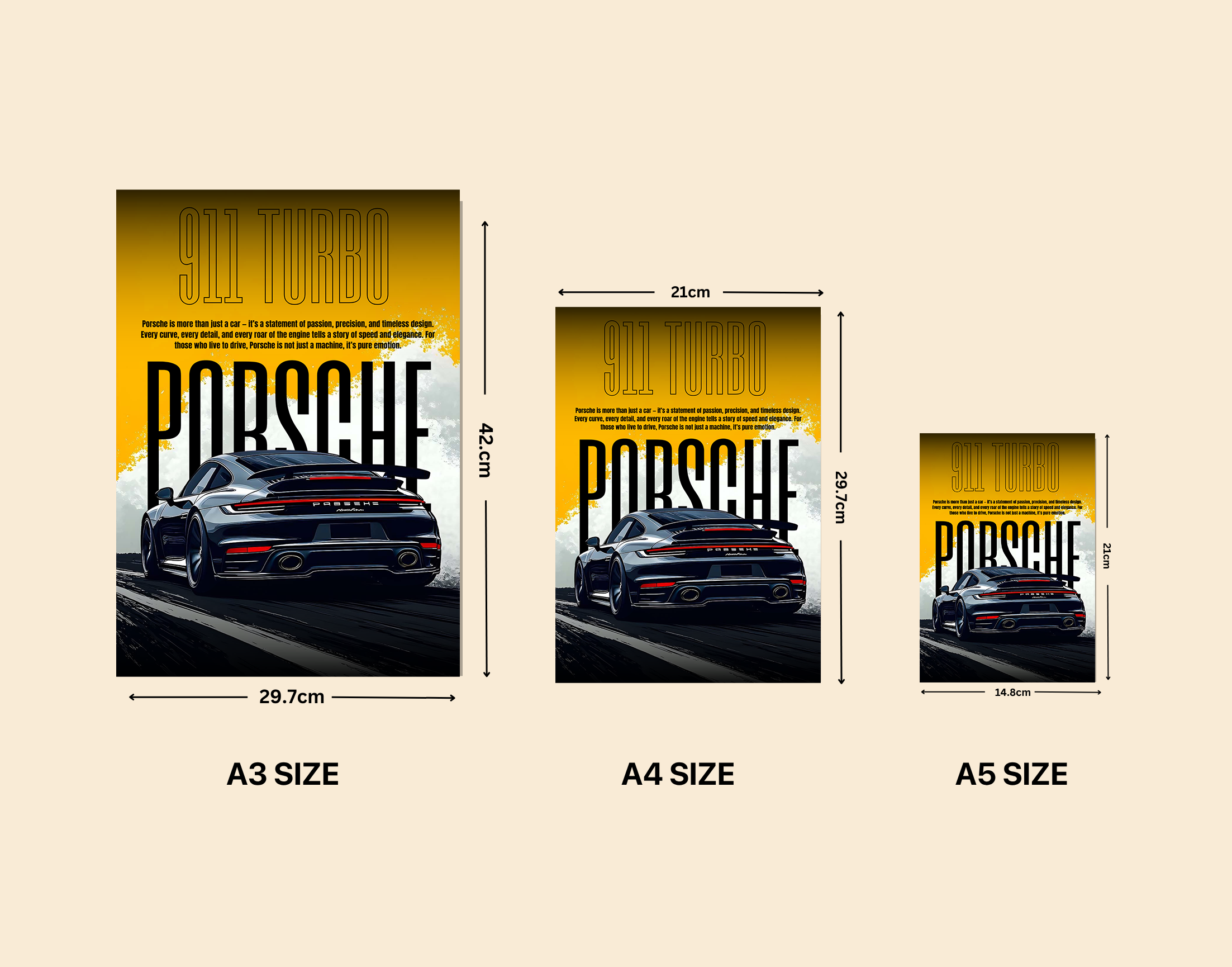 "PORSCHE 911 TURBO"- Shiny & Sturdy Metallic Poster  Art That Pops & Sticks