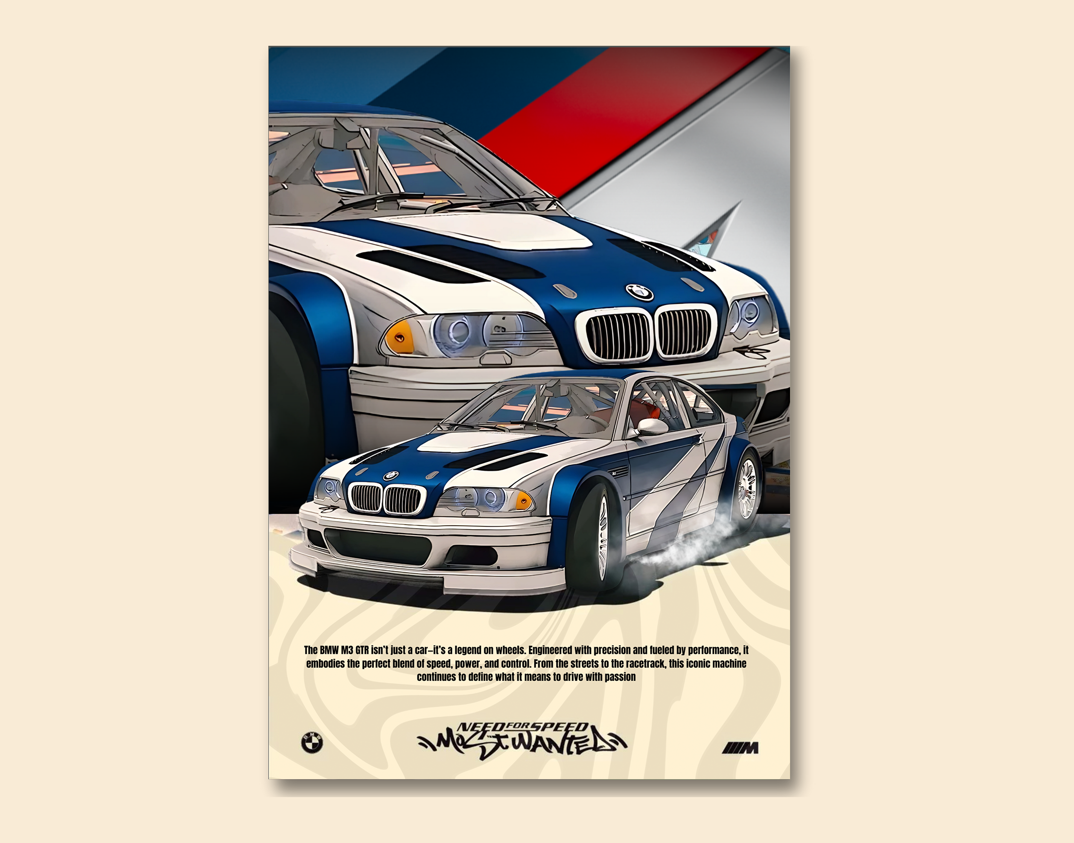 "BMW M3 GTR NFS- GAMING EDITION"- Shiny & Sturdy Metallic Poster  Art That Pops & Sticks