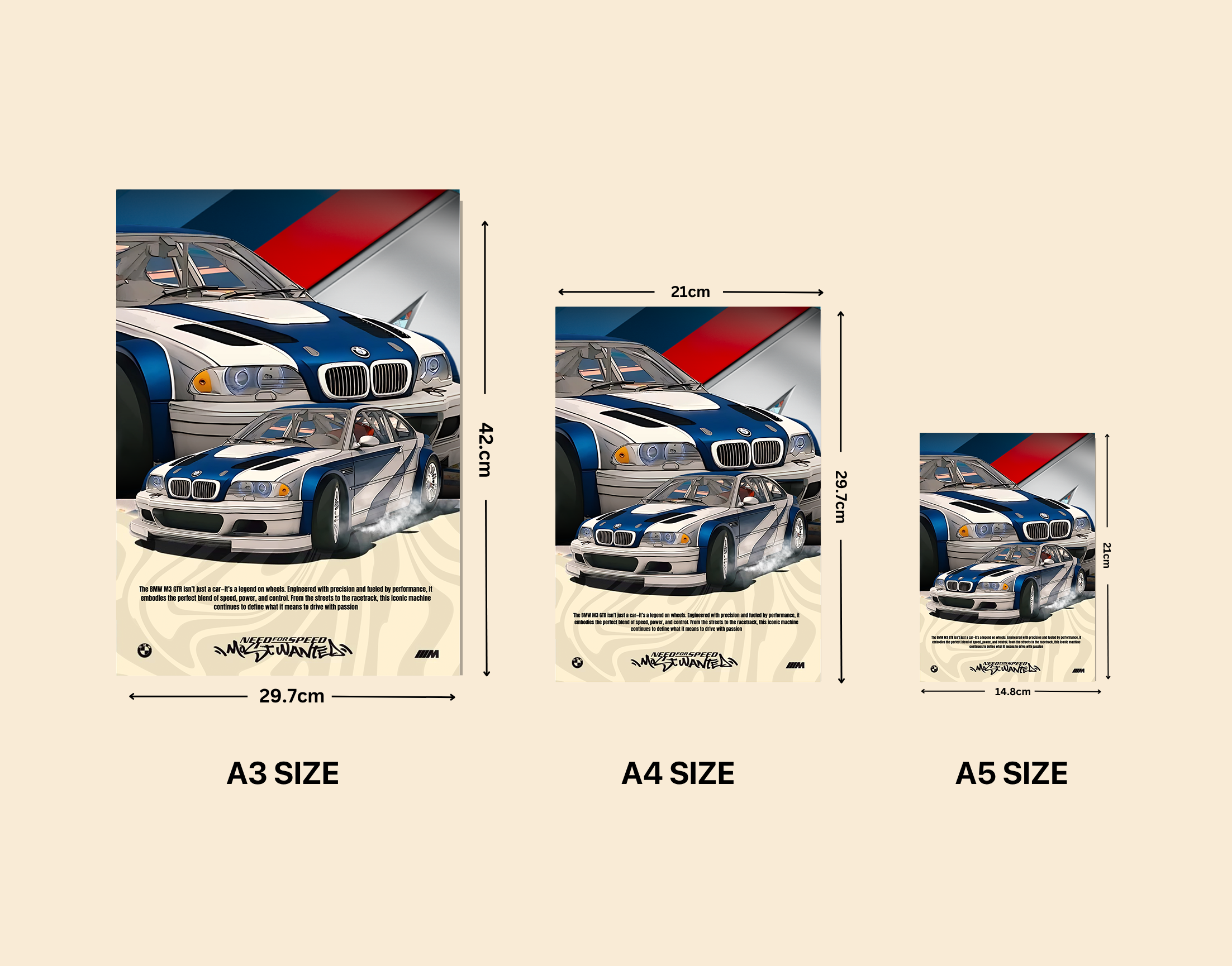 "BMW M3 GTR NFS- GAMING EDITION"- Shiny & Sturdy Metallic Poster  Art That Pops & Sticks