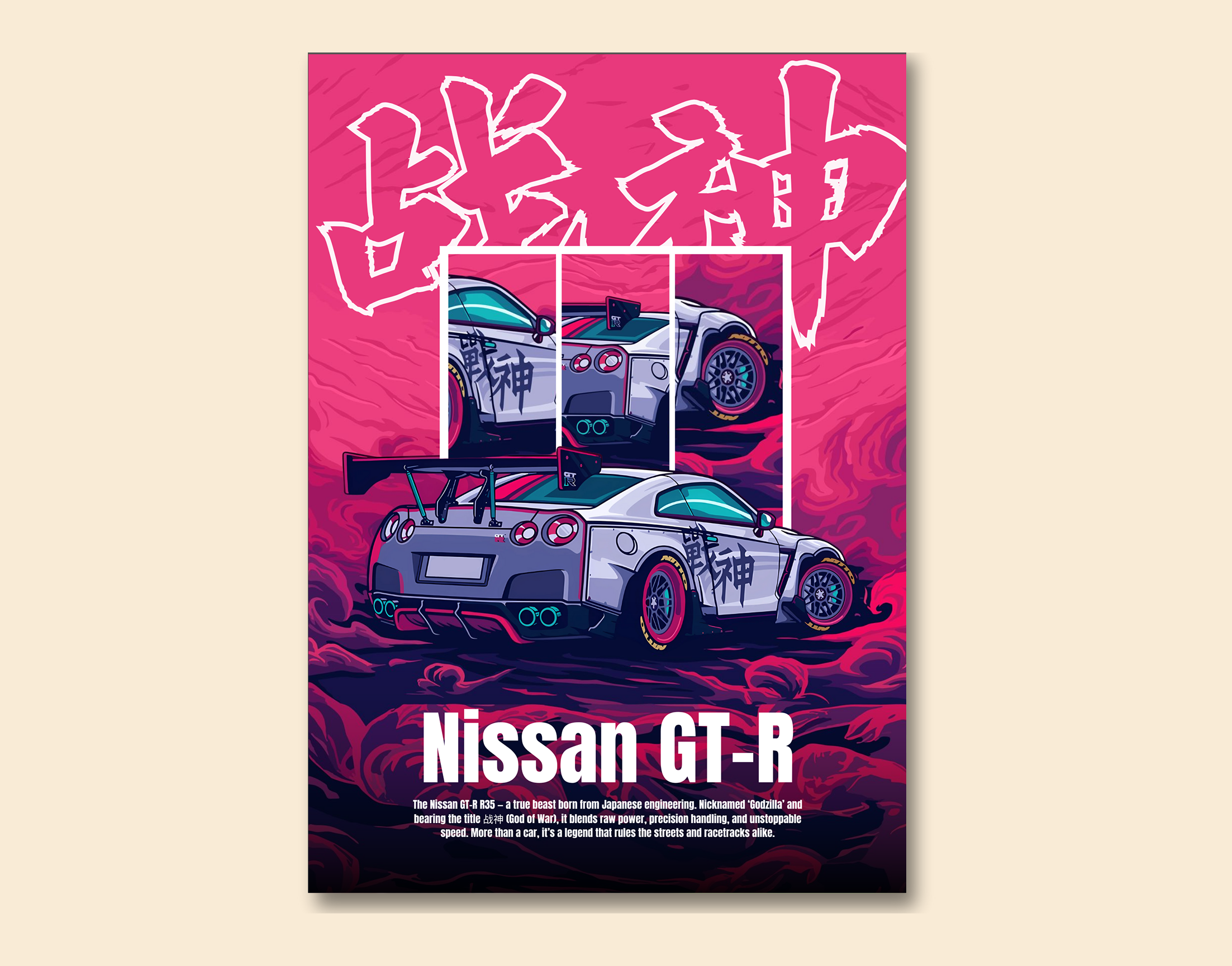 "NISSAN GT-R R35 - THE BEAST"- Shiny & Sturdy Metallic Poster  Art That Pops & Sticks
