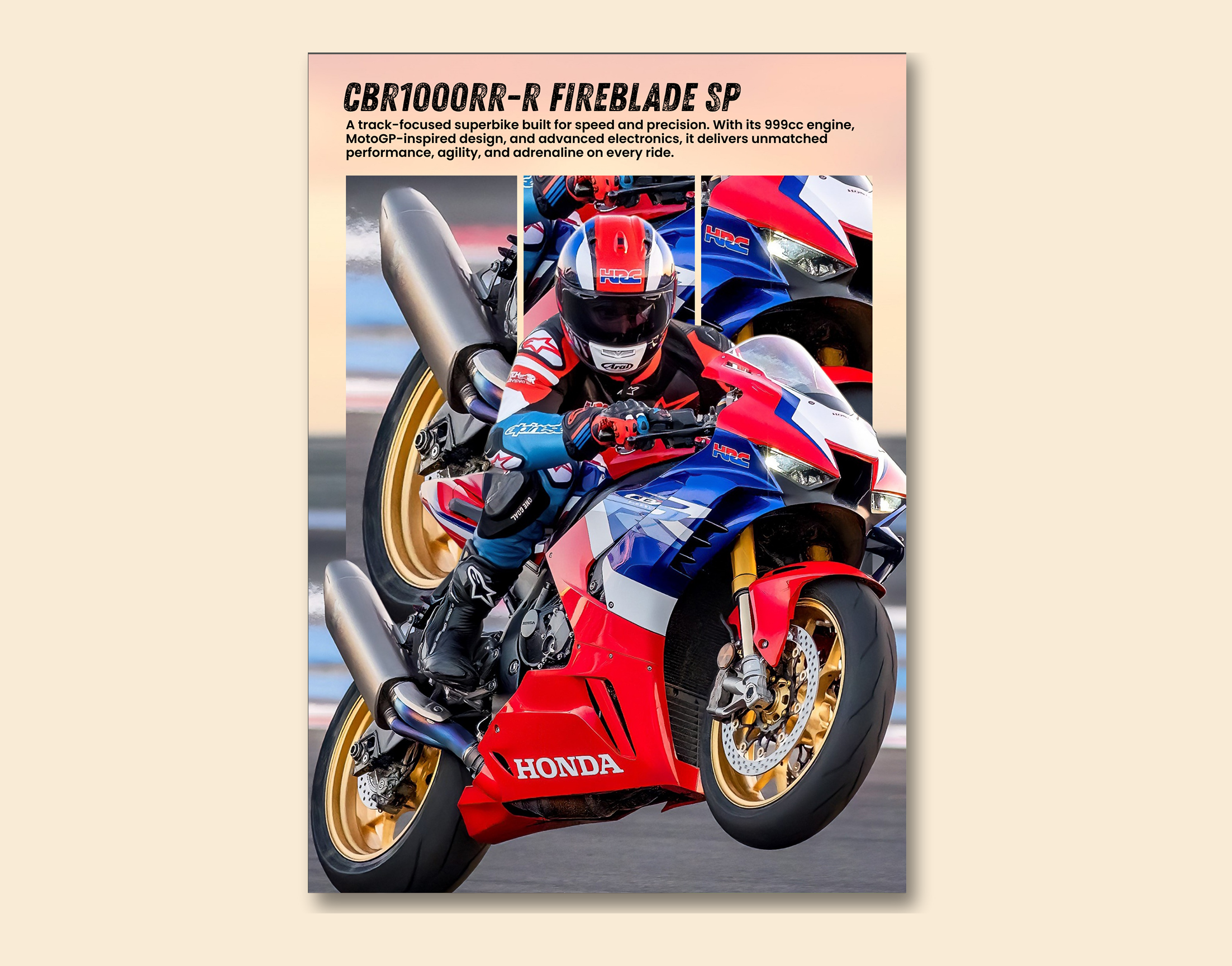"HONDA - CBR"- Shiny & Sturdy Metallic Poster  Art That Pops & Sticks