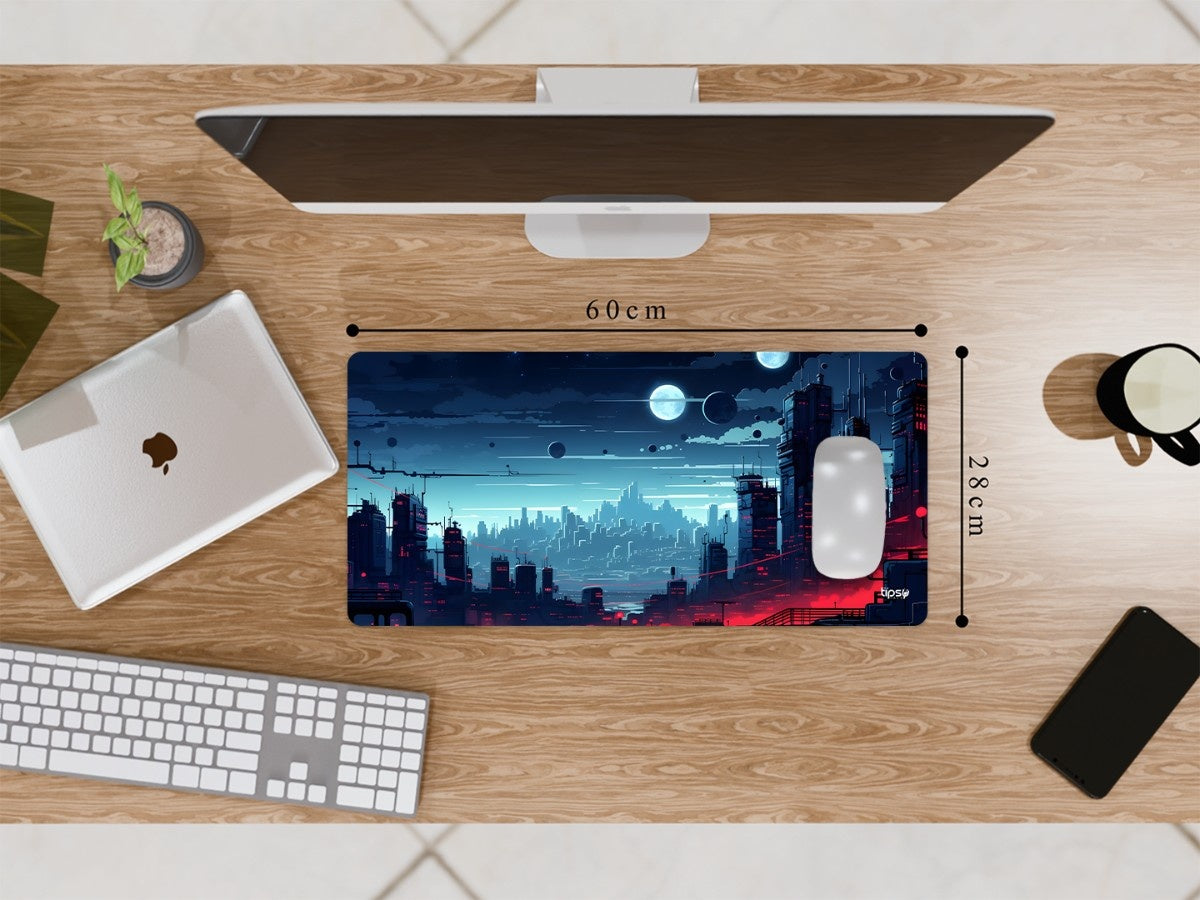"NEON SCI-FI MEGACITY MOON SKY ART " Gaming Mousepad Elevate Your Gaming Experience
