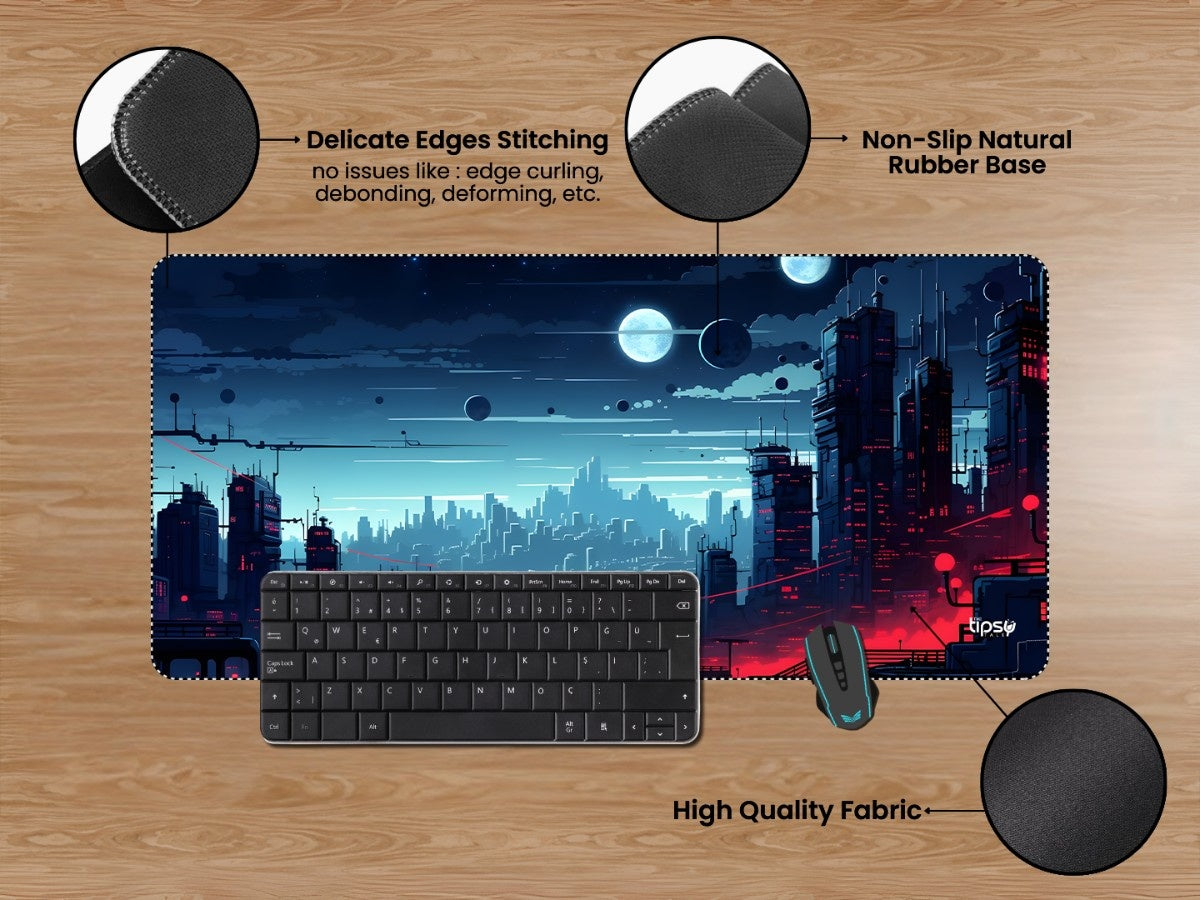 "NEON SCI-FI MEGACITY MOON SKY ART " Gaming Mousepad Elevate Your Gaming Experience