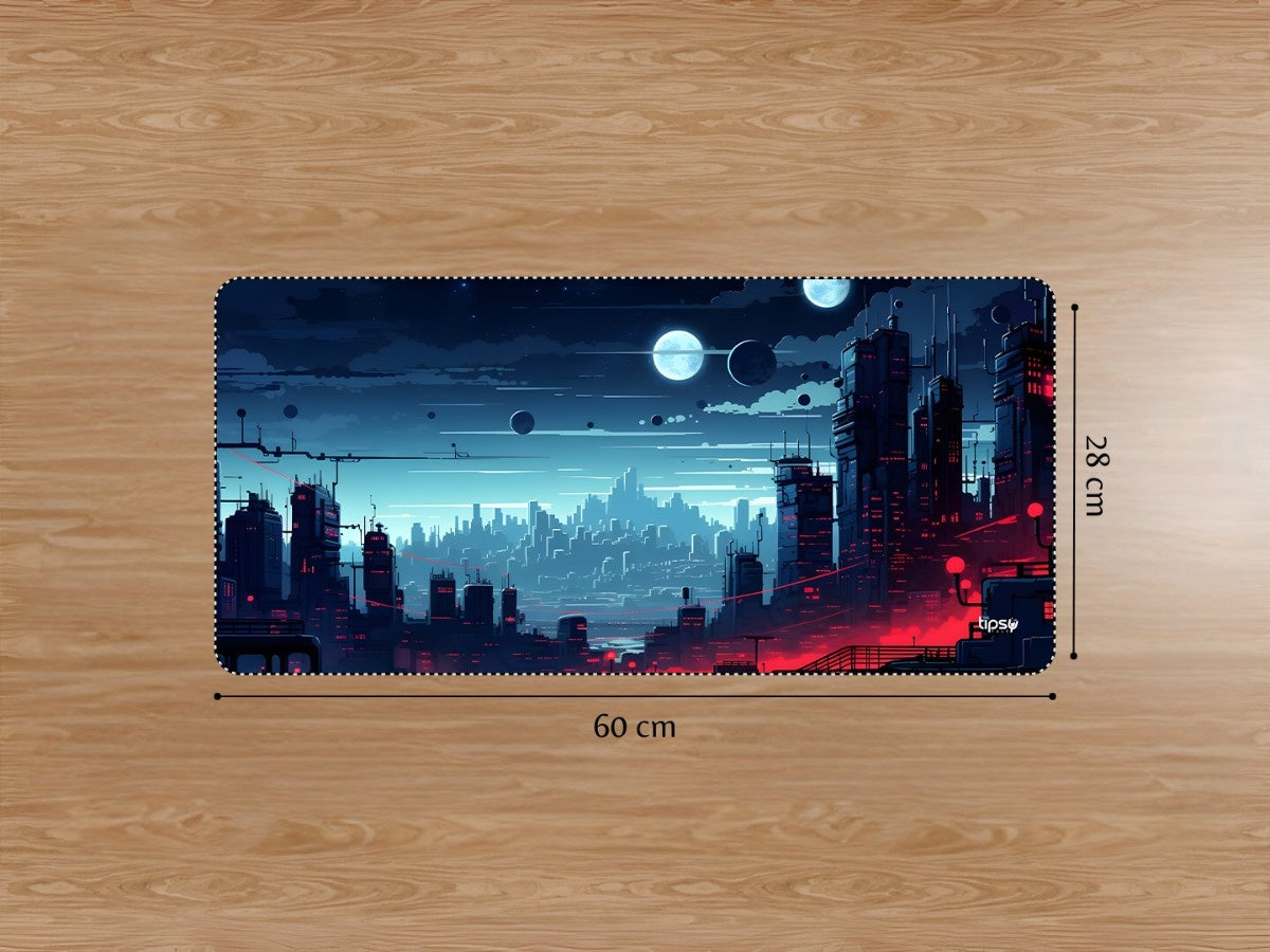 "NEON SCI-FI MEGACITY MOON SKY ART " Gaming Mousepad Elevate Your Gaming Experience