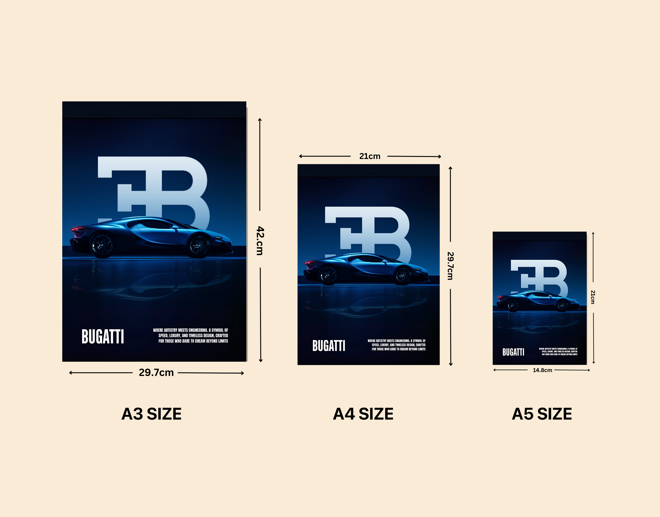 "BUGATTI -  SPEED MONARCH"- Shiny & Sturdy Metallic Poster  Art That Pops & Sticks