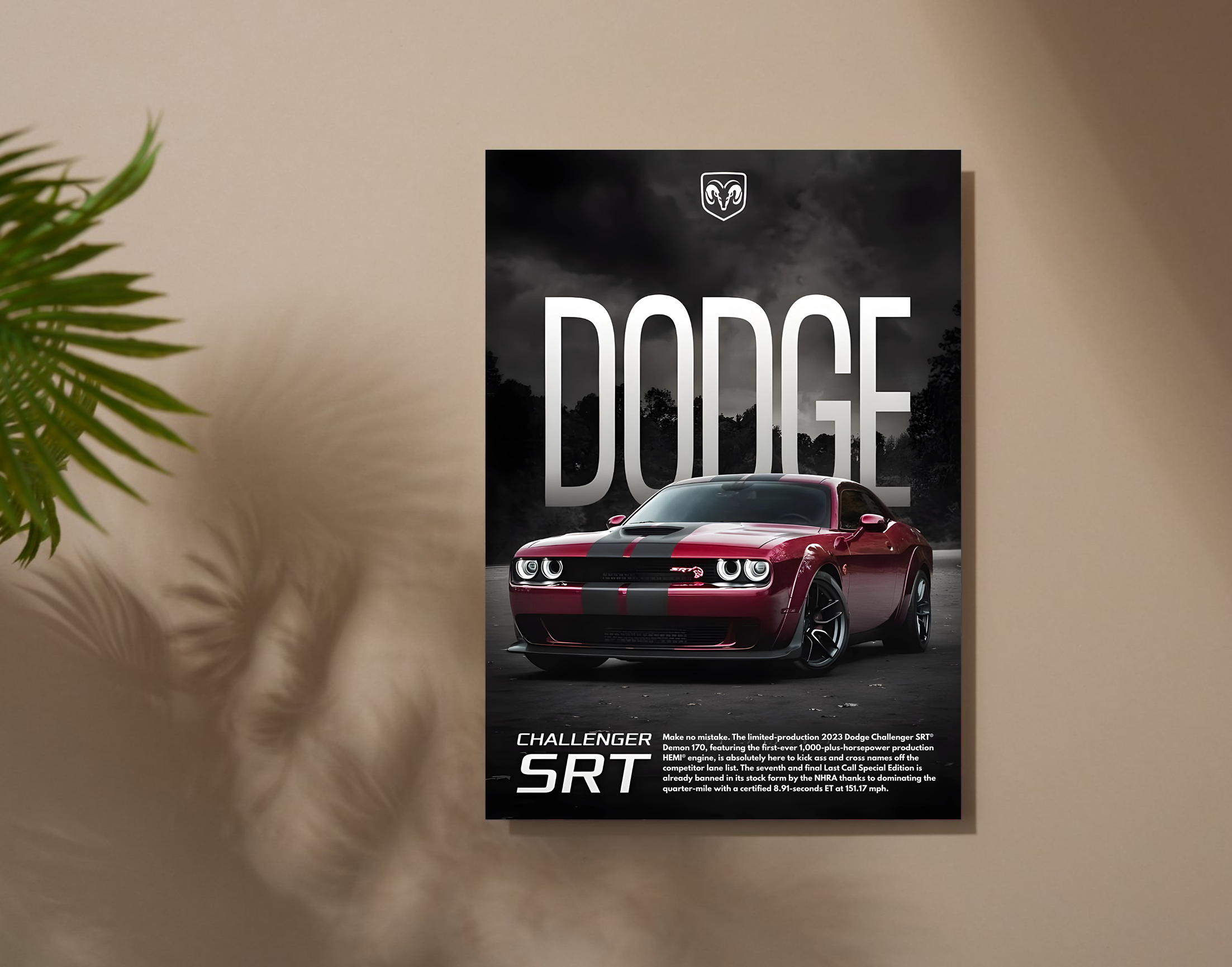 "DODGE CHALLENGER SRT"- Shiny & Sturdy Metallic Poster  Art That Pops & Sticks