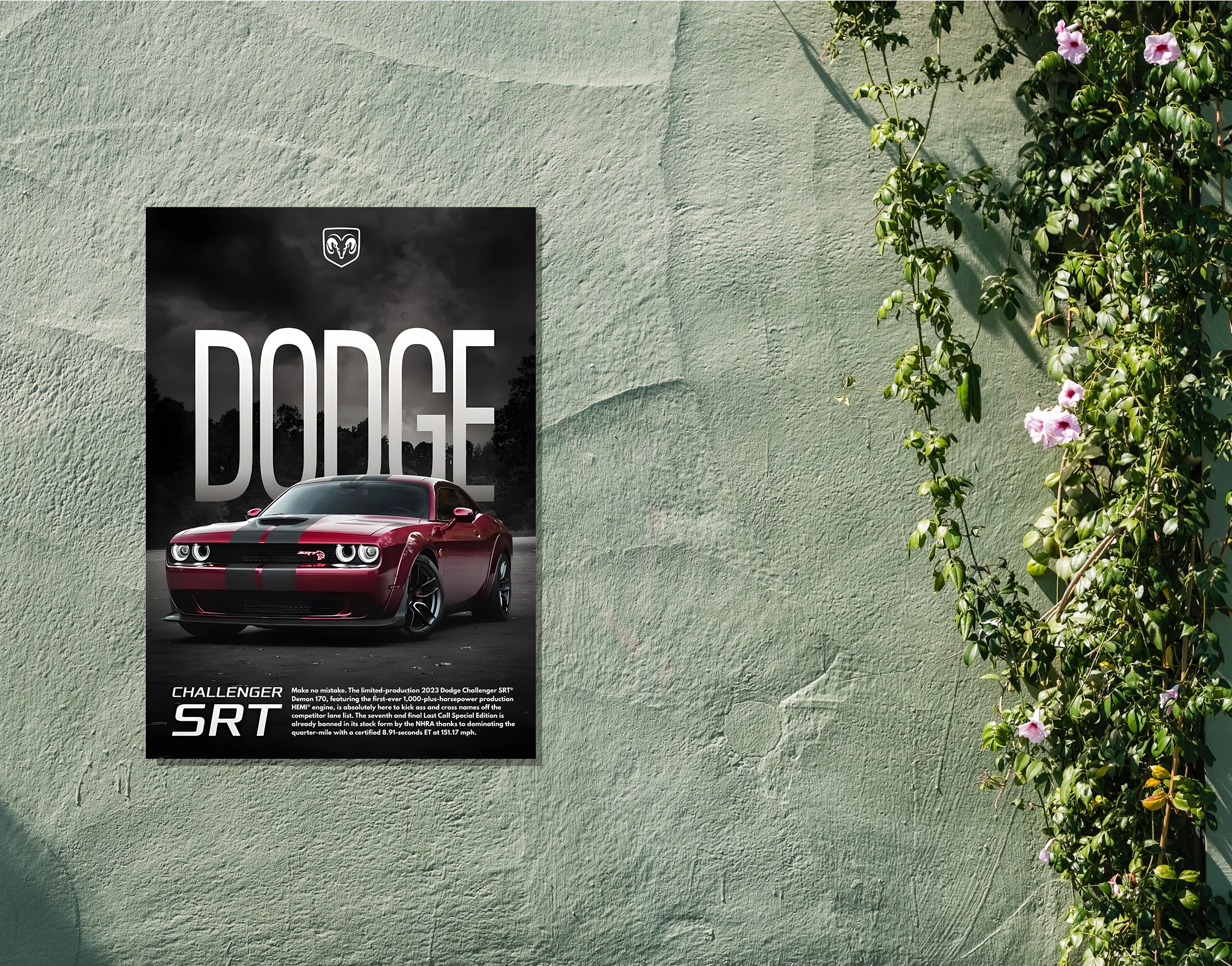 "DODGE CHALLENGER SRT"- Shiny & Sturdy Metallic Poster  Art That Pops & Sticks