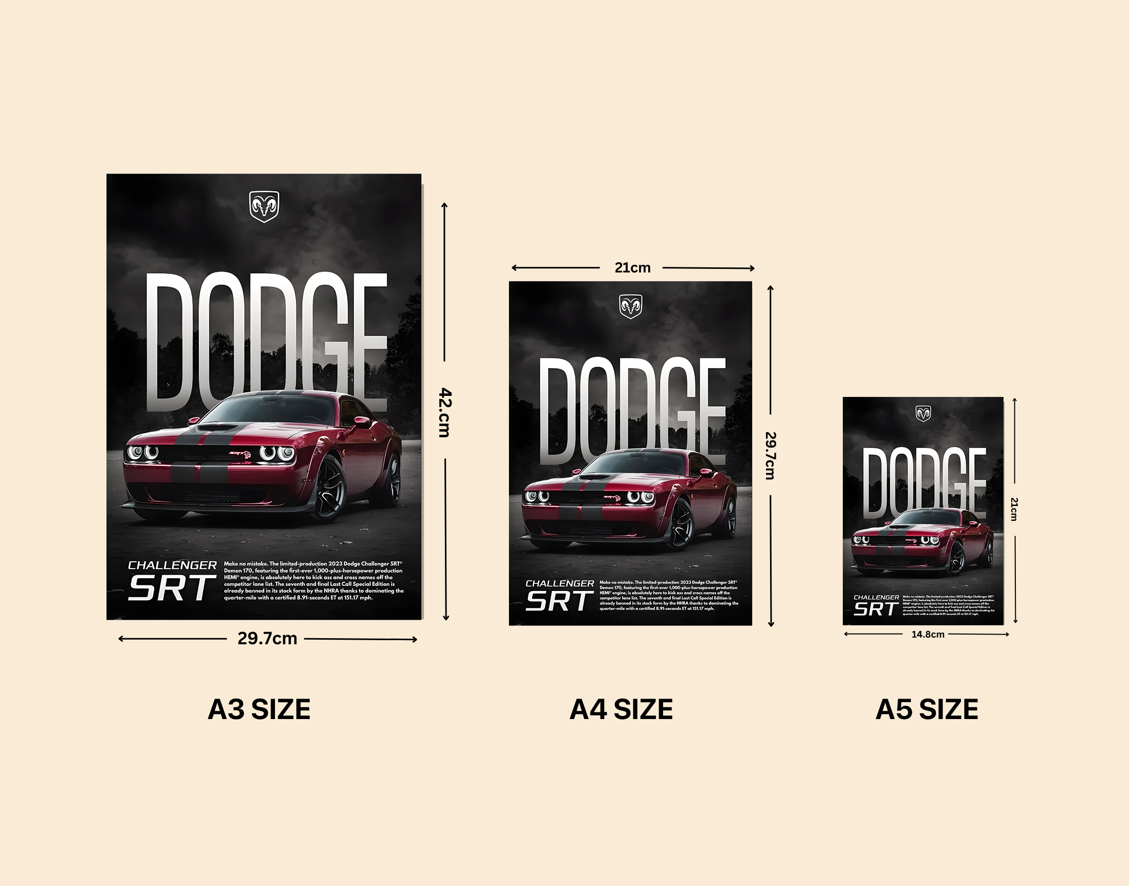 "DODGE CHALLENGER SRT"- Shiny & Sturdy Metallic Poster  Art That Pops & Sticks
