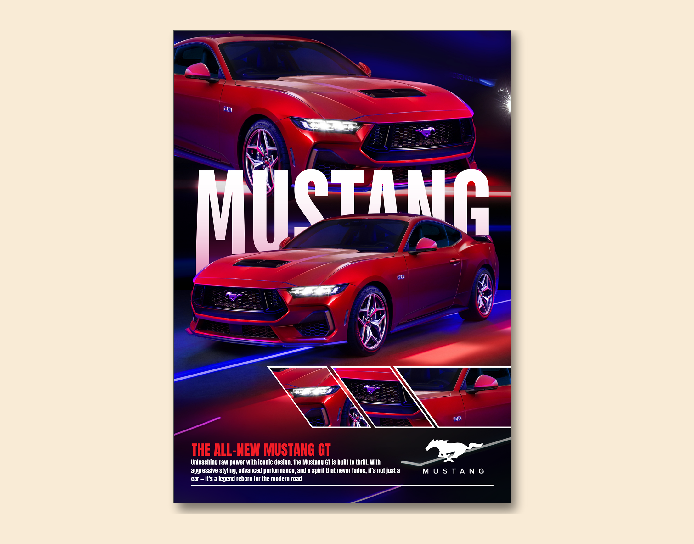 "ALL NEW MUSTANG GT"- Shiny & Sturdy Metallic Poster  Art That Pops & Sticks