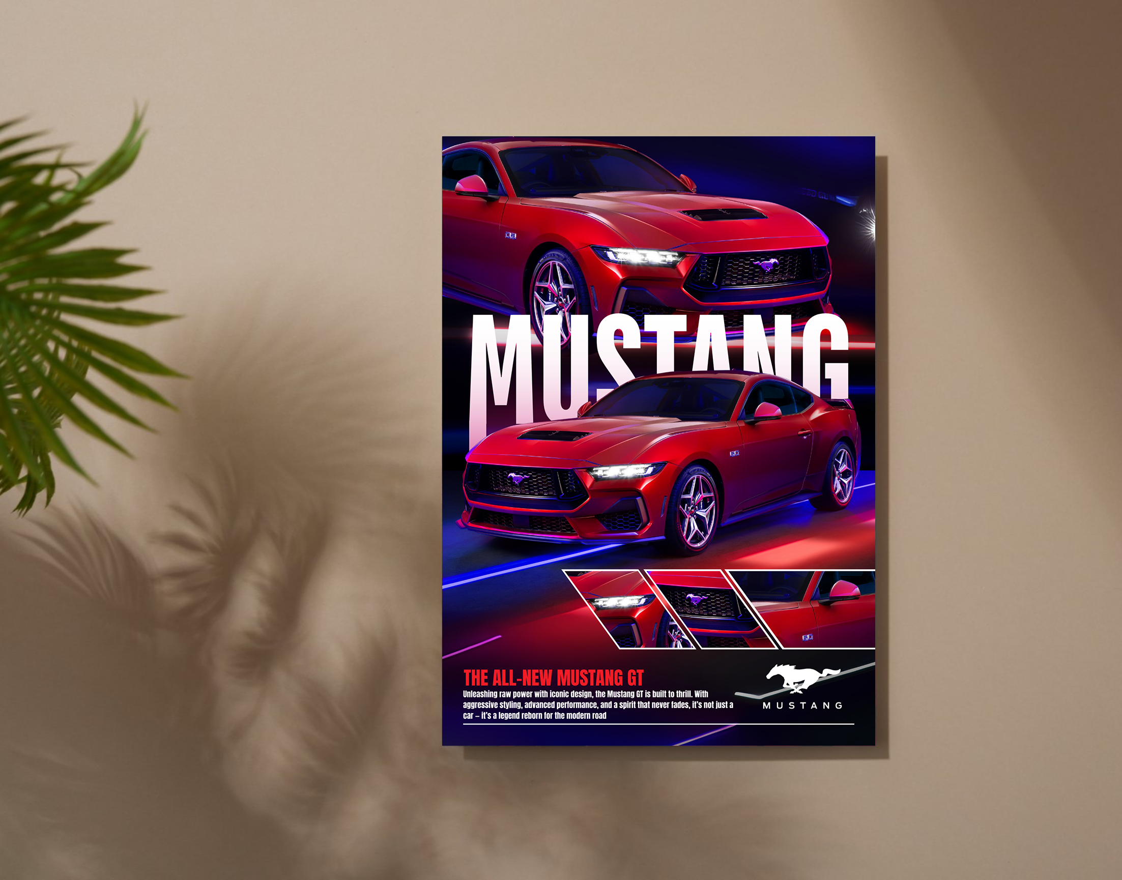 "ALL NEW MUSTANG GT"- Shiny & Sturdy Metallic Poster  Art That Pops & Sticks