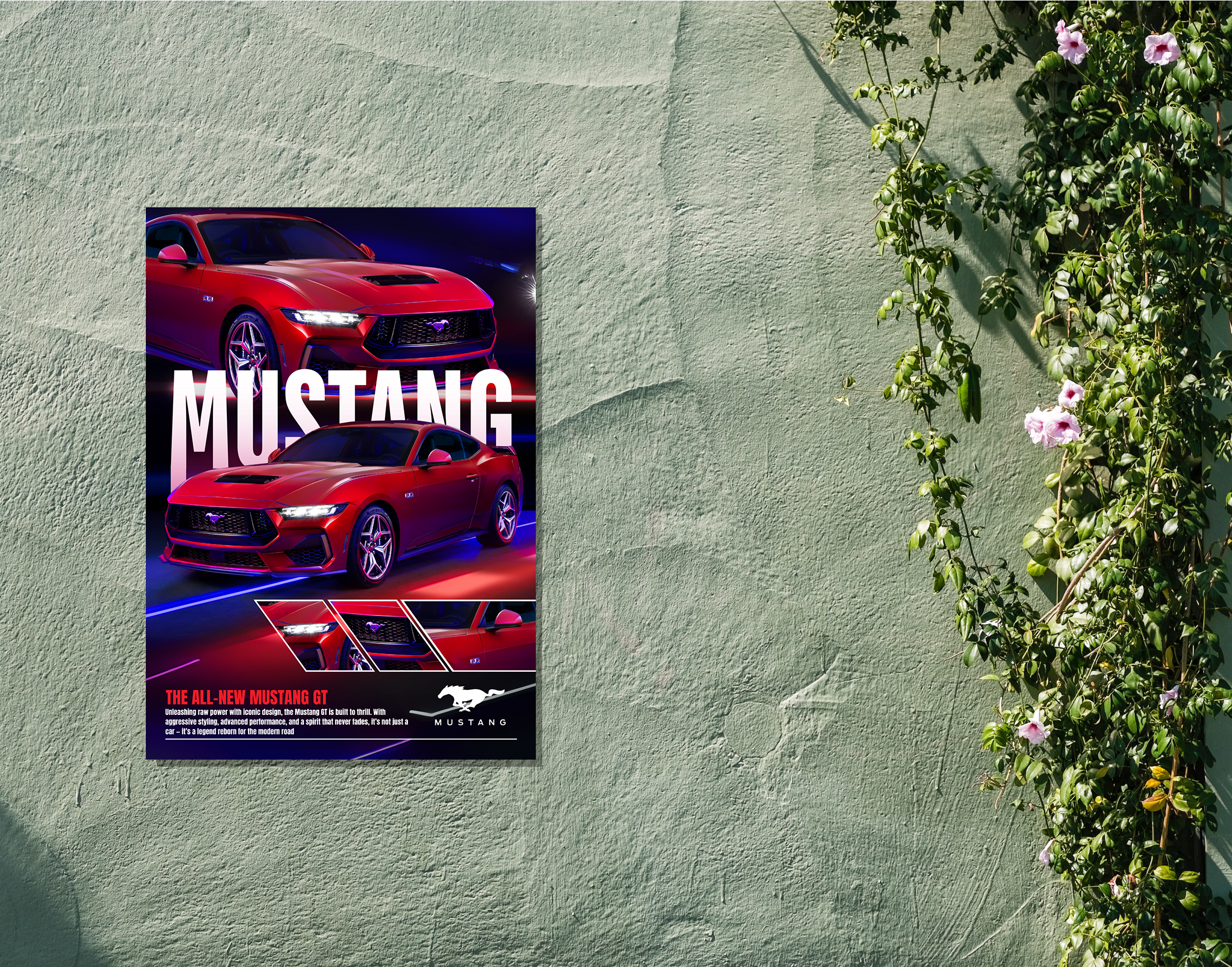 "ALL NEW MUSTANG GT"- Shiny & Sturdy Metallic Poster  Art That Pops & Sticks