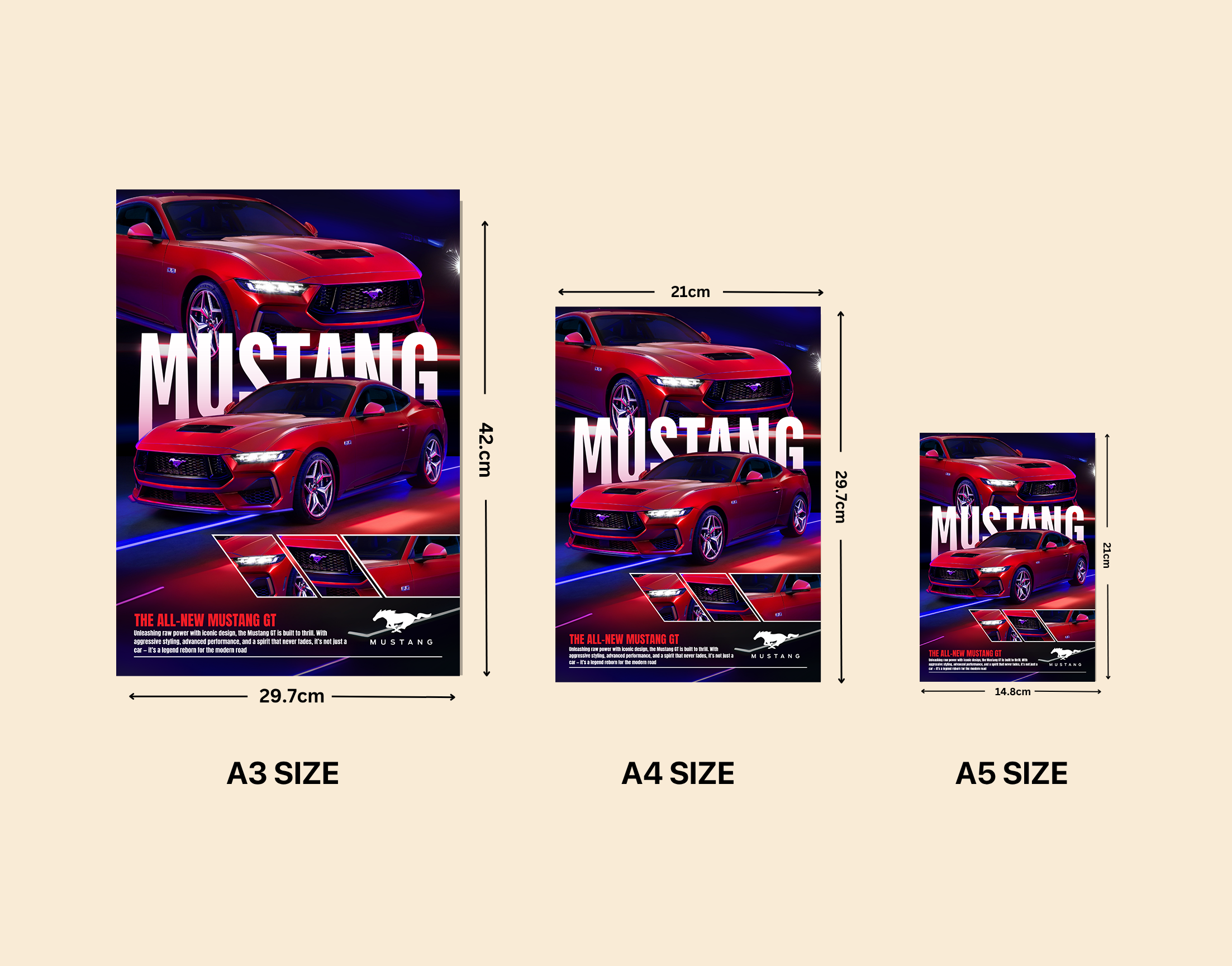 "ALL NEW MUSTANG GT"- Shiny & Sturdy Metallic Poster  Art That Pops & Sticks