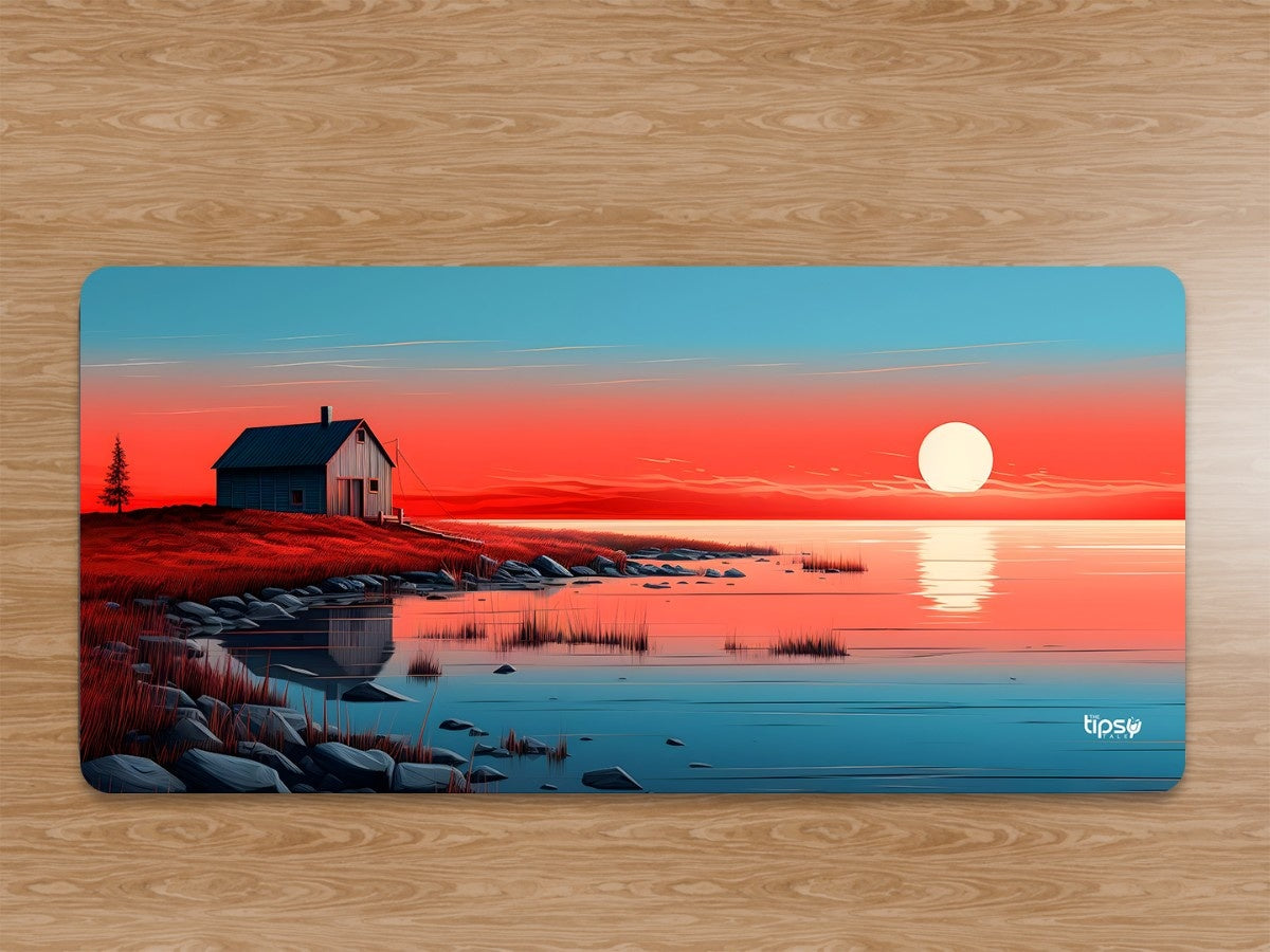 "SERENE LAKESIDE CABIN SUNSET" Gaming Mousepad Elevate Your Gaming Experience