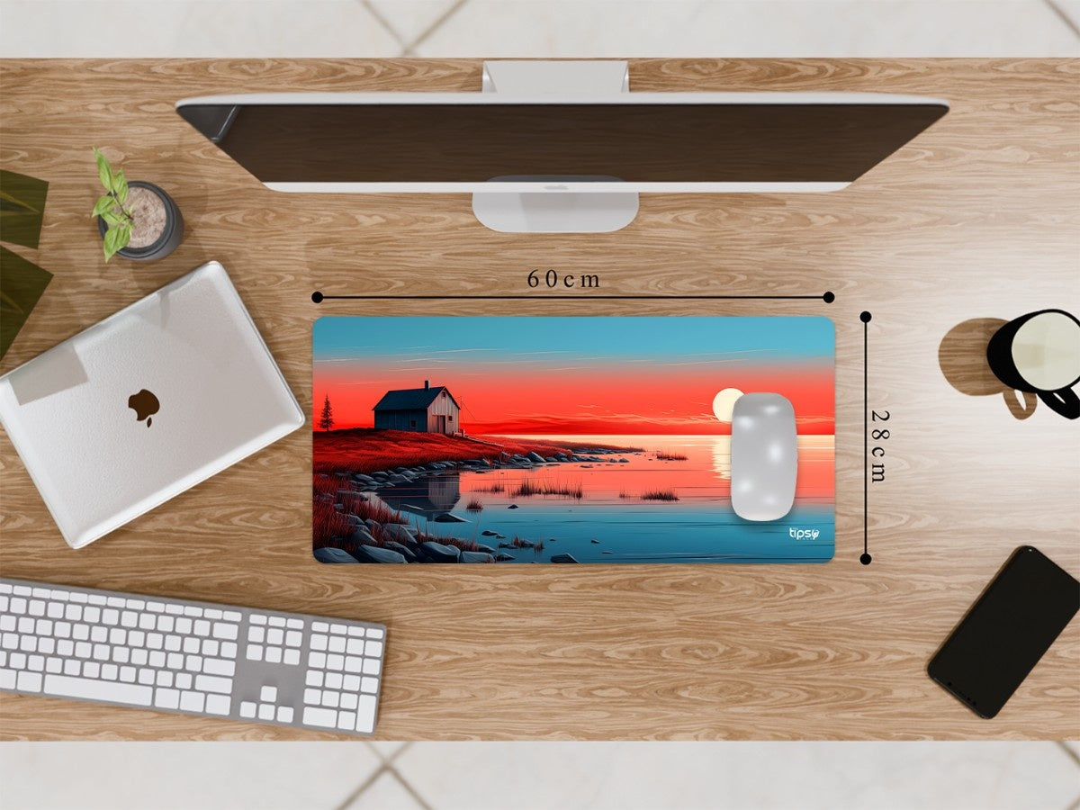 "SERENE LAKESIDE CABIN SUNSET" Gaming Mousepad Elevate Your Gaming Experience