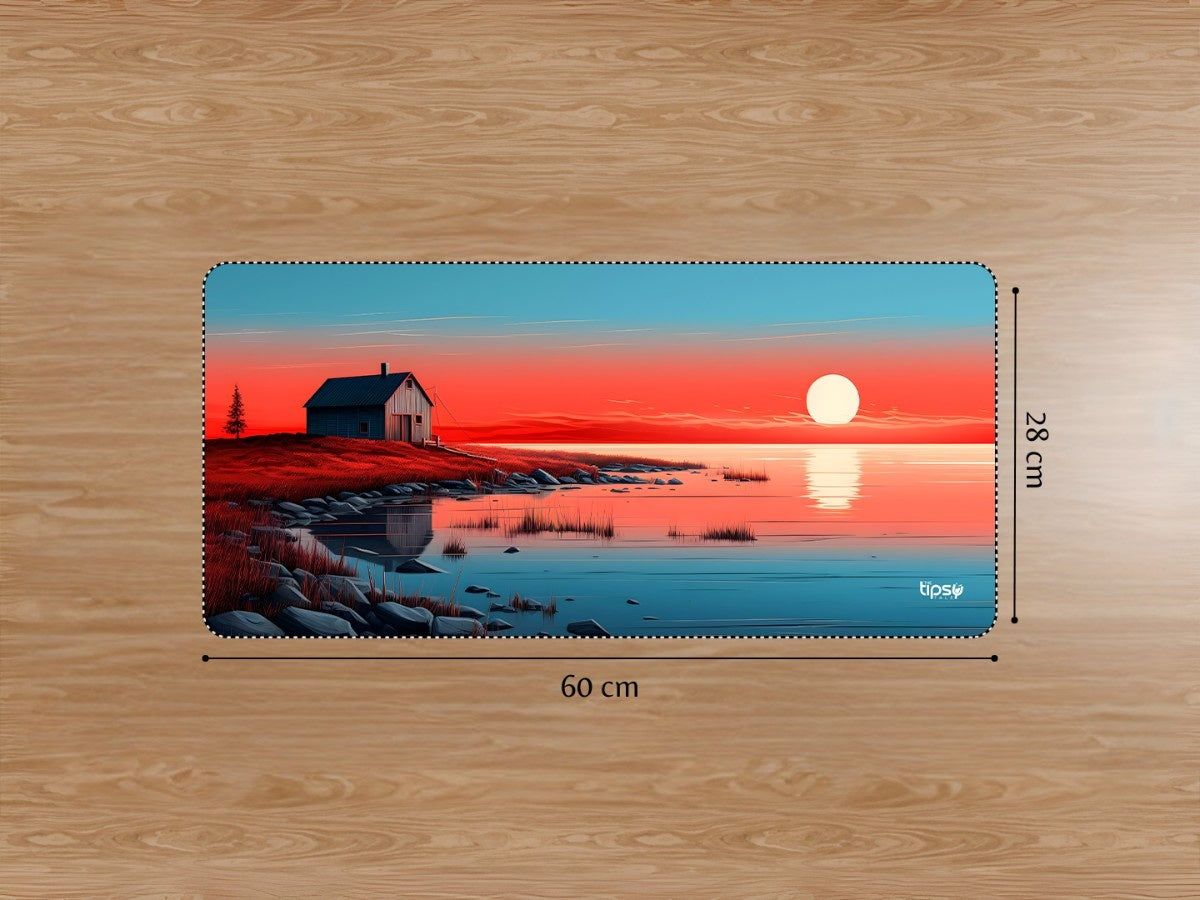 "SERENE LAKESIDE CABIN SUNSET" Gaming Mousepad Elevate Your Gaming Experience