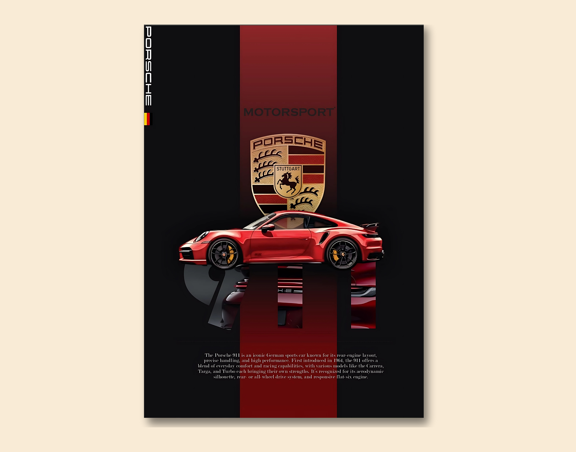 "911 RED PORSCHE "- Shiny & Sturdy Metallic Poster  Art That Pops & Sticks