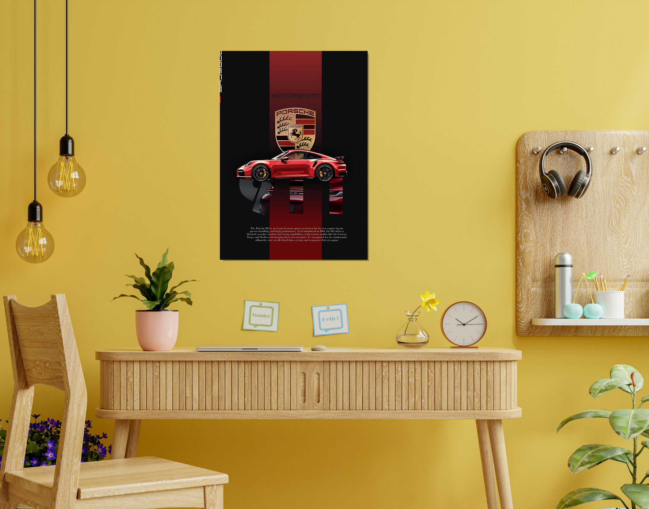 "911 RED PORSCHE "- Shiny & Sturdy Metallic Poster  Art That Pops & Sticks