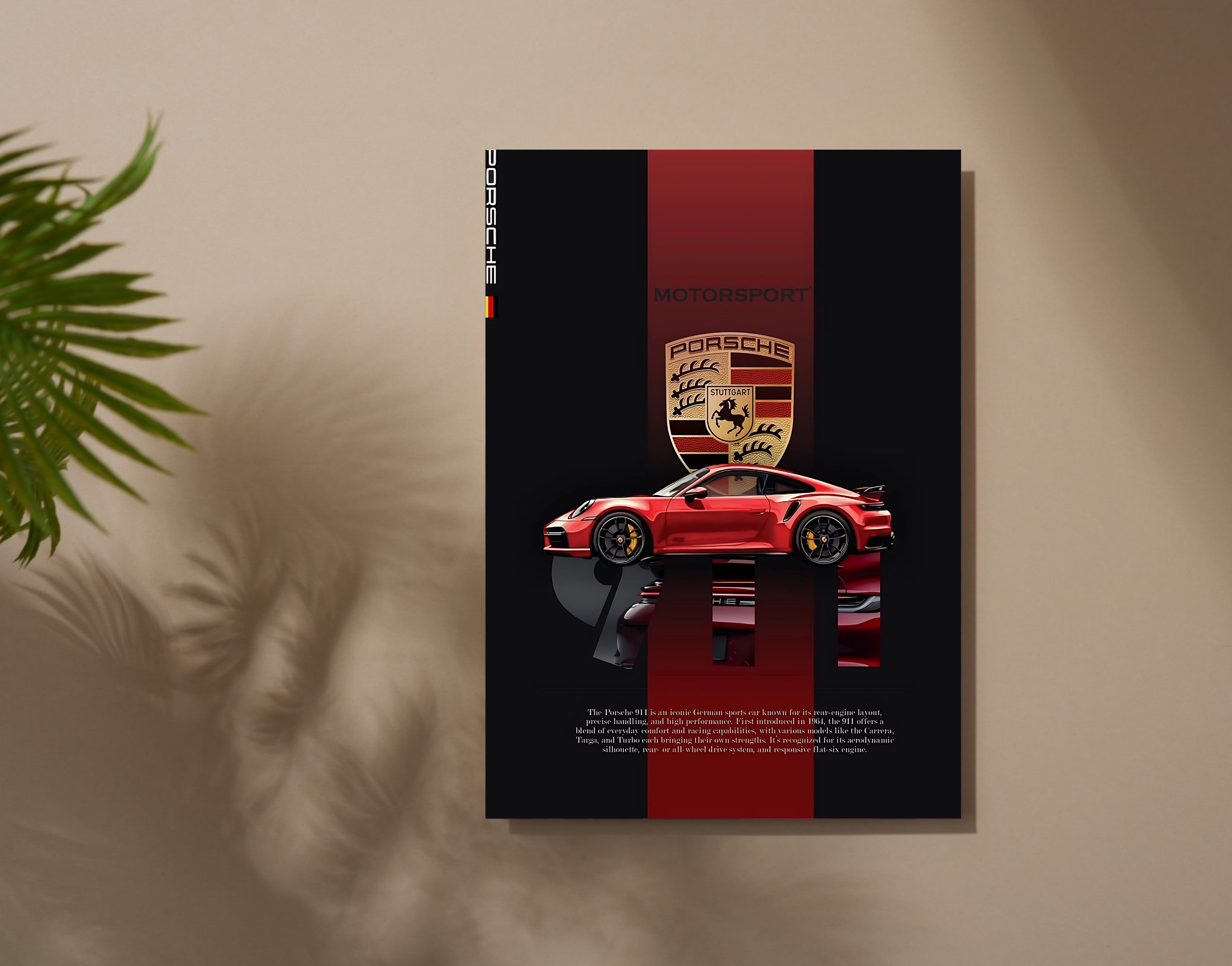 "911 RED PORSCHE "- Shiny & Sturdy Metallic Poster  Art That Pops & Sticks