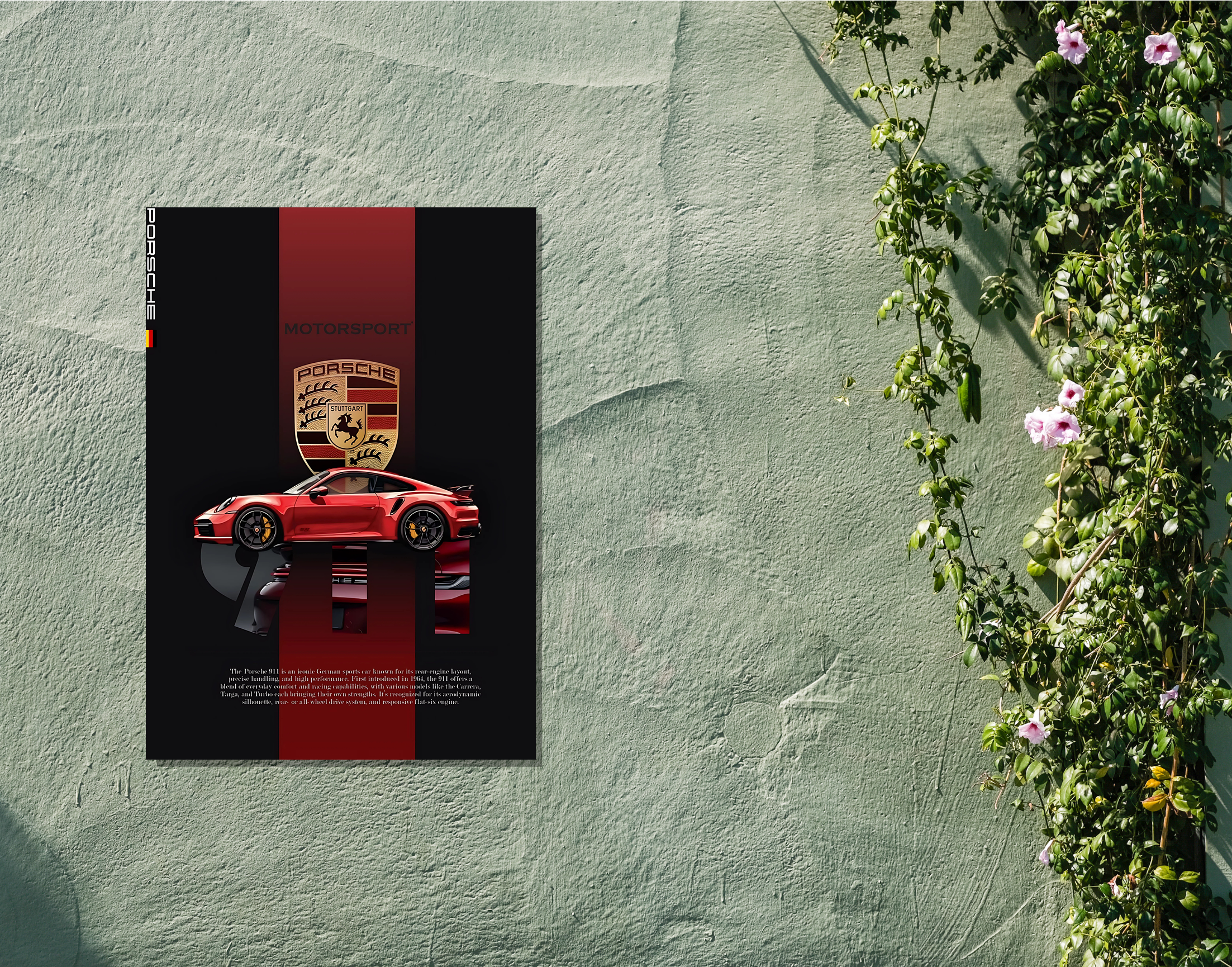 "911 RED PORSCHE "- Shiny & Sturdy Metallic Poster  Art That Pops & Sticks