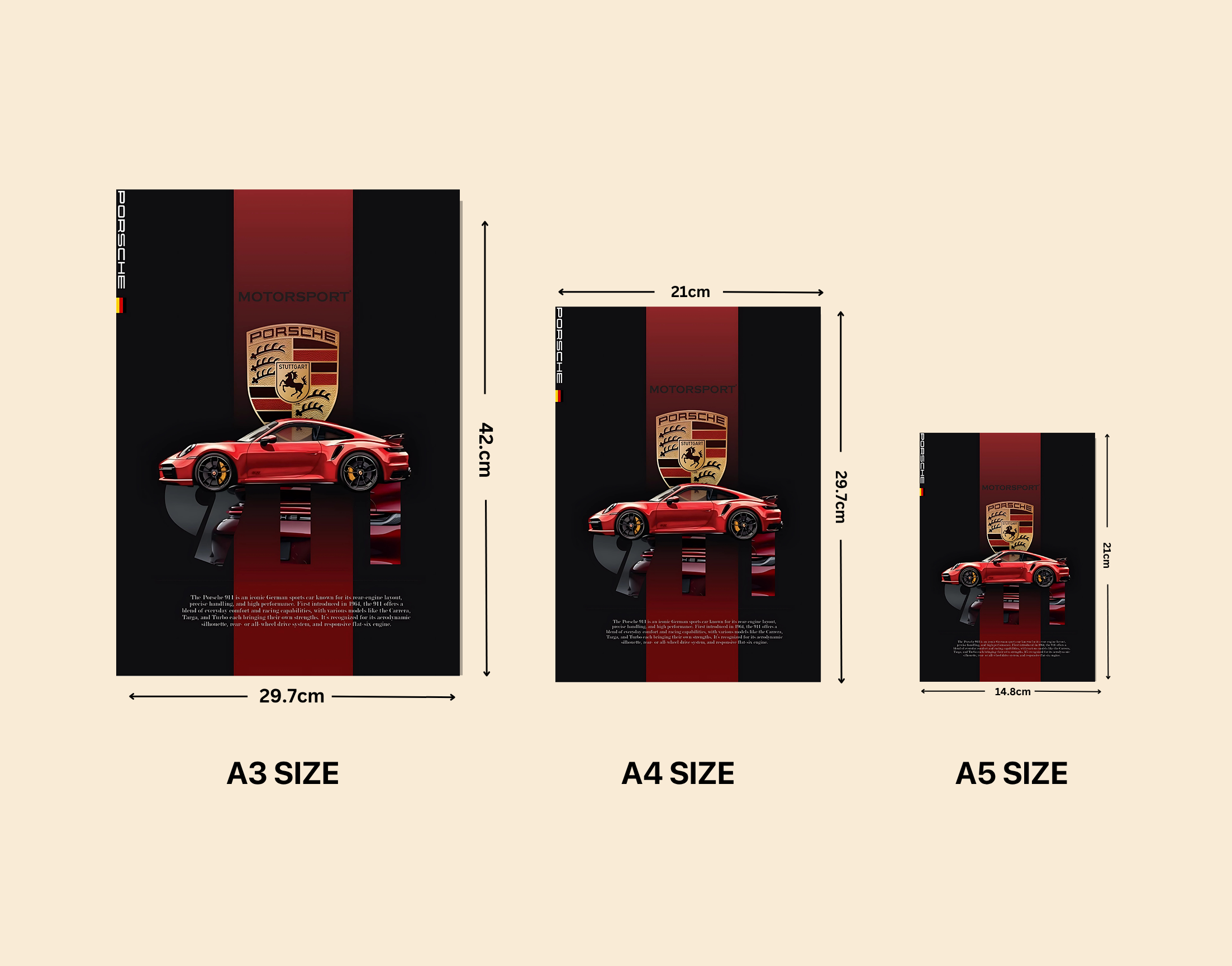 "911 RED PORSCHE "- Shiny & Sturdy Metallic Poster  Art That Pops & Sticks