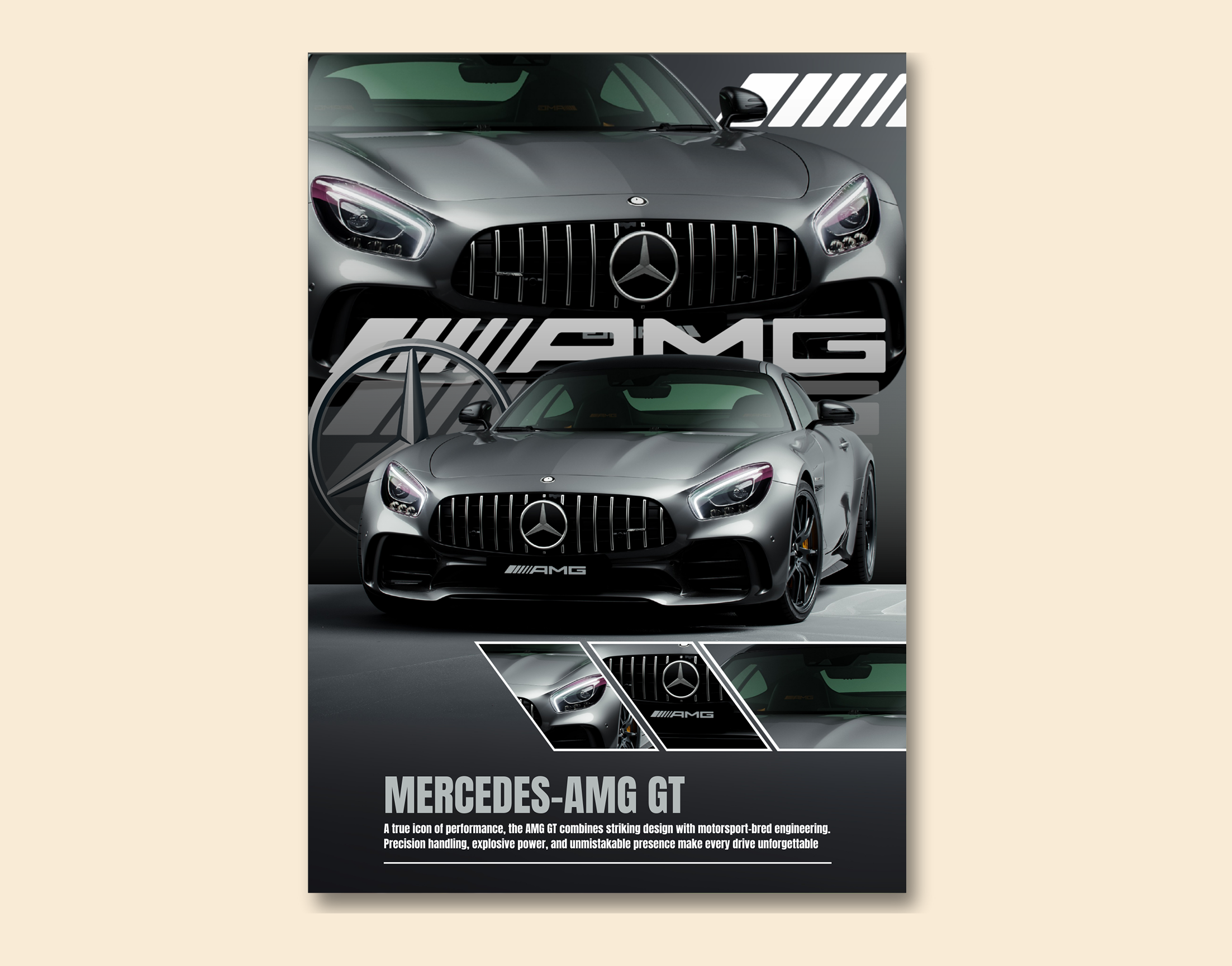 "MERCEDES- AMG GT - EXPLOSIVE POWER"- Shiny & Sturdy Metallic Poster  Art That Pops & Sticks