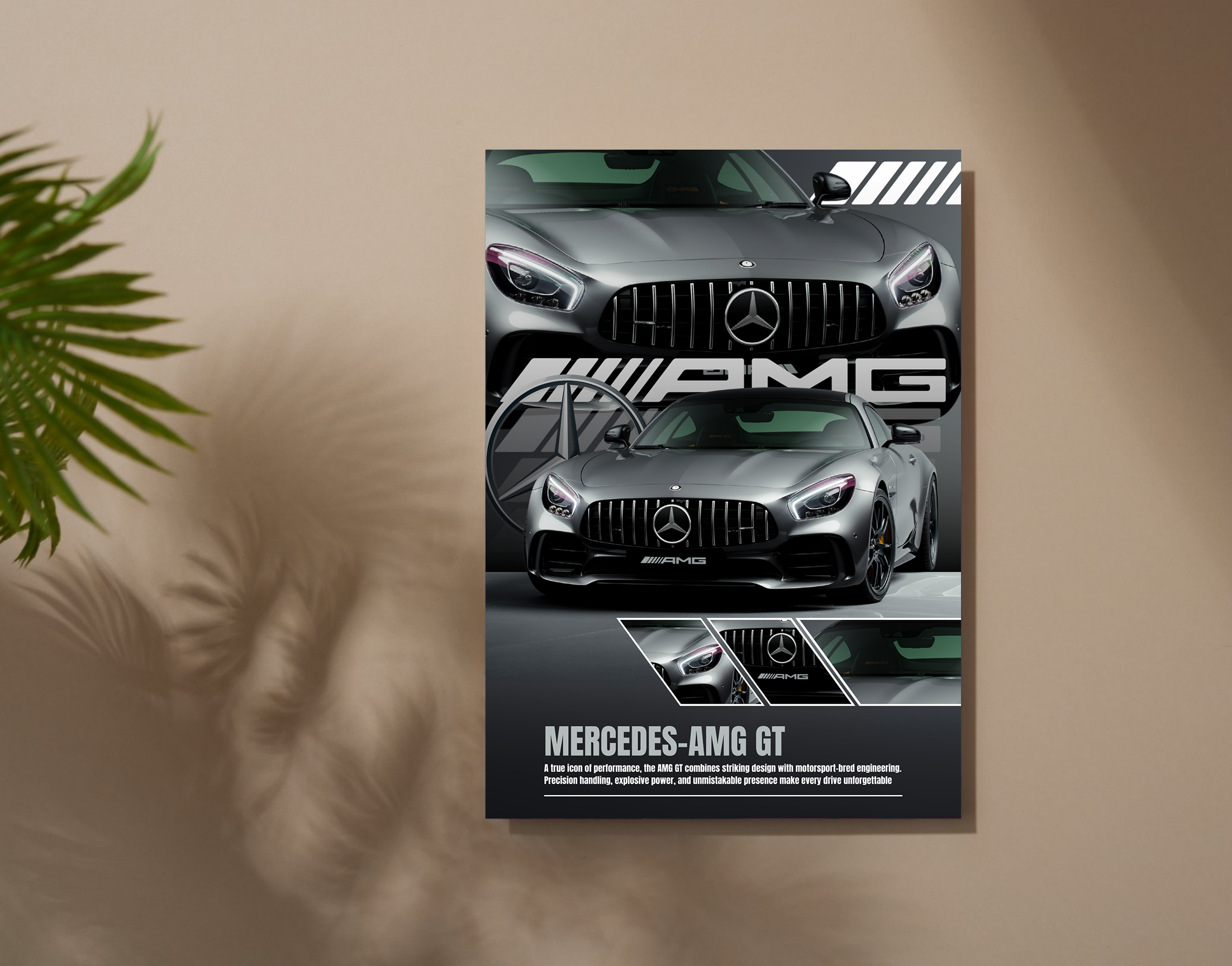 "MERCEDES- AMG GT - EXPLOSIVE POWER"- Shiny & Sturdy Metallic Poster  Art That Pops & Sticks