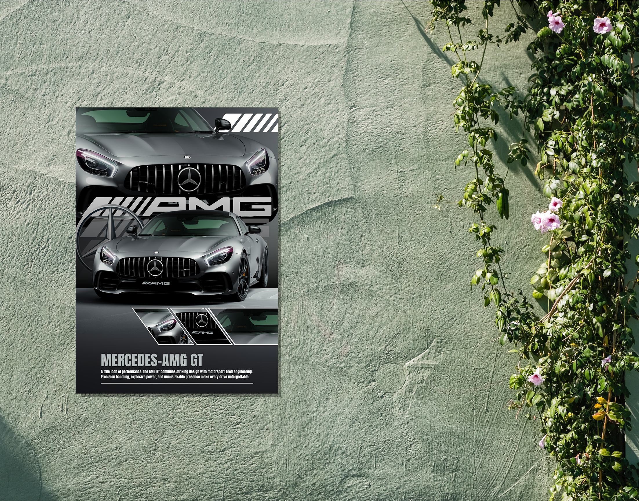 "MERCEDES- AMG GT - EXPLOSIVE POWER"- Shiny & Sturdy Metallic Poster  Art That Pops & Sticks