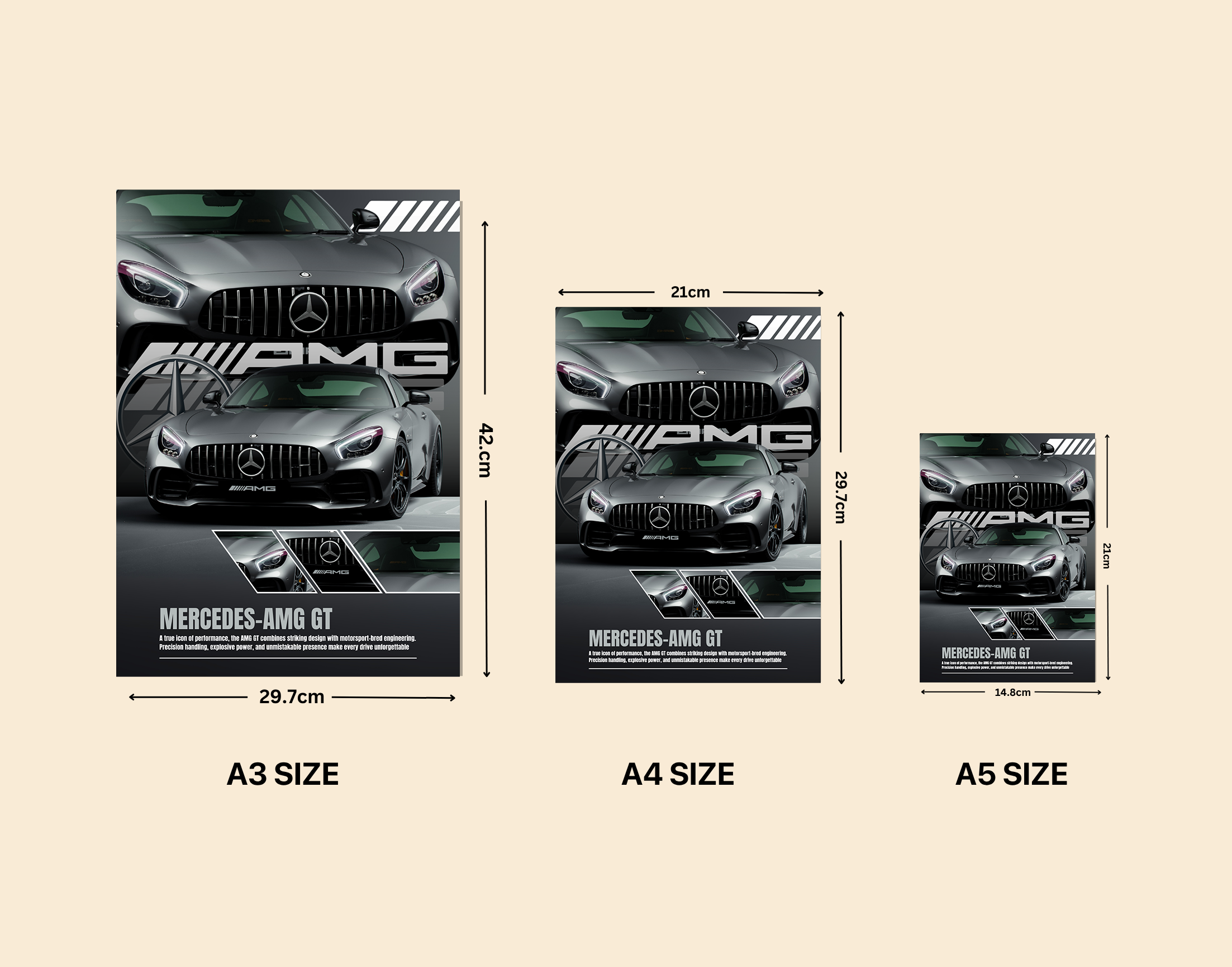 "MERCEDES- AMG GT - EXPLOSIVE POWER"- Shiny & Sturdy Metallic Poster  Art That Pops & Sticks