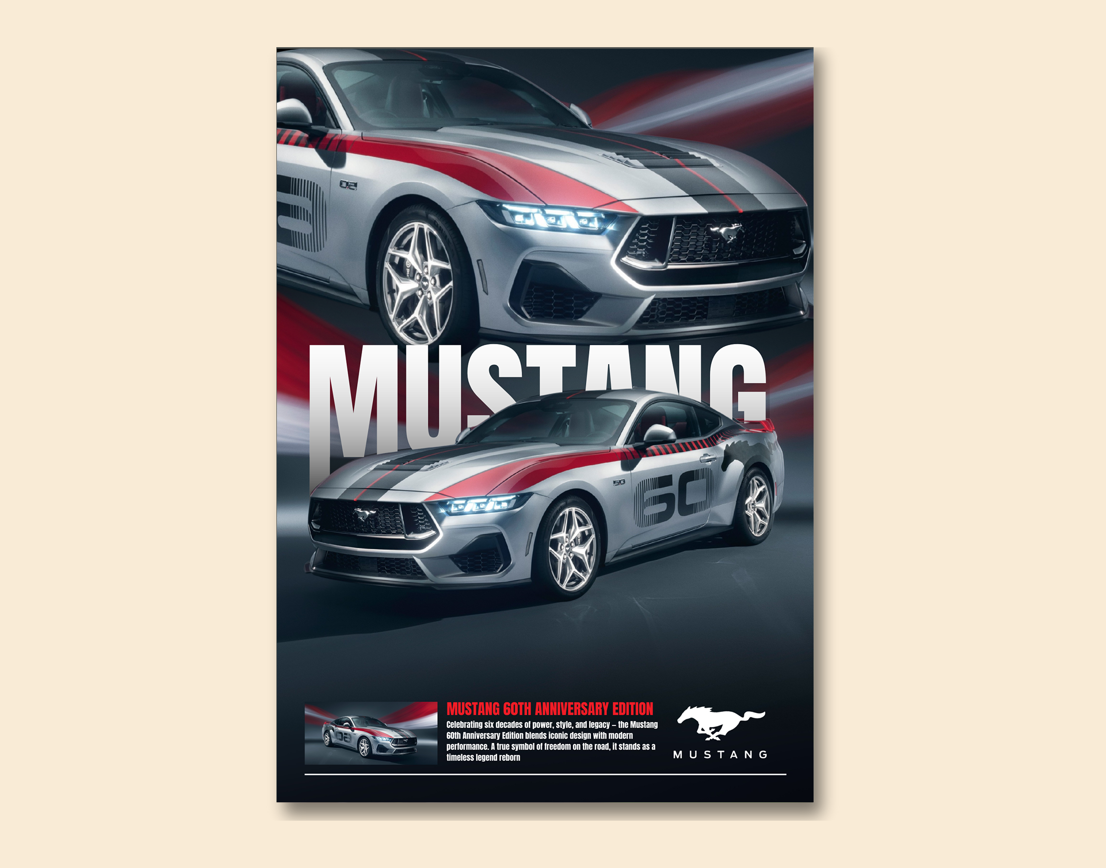 "MUSTANG 60TH  ANNIVERSARY EDITION "- Shiny & Sturdy Metallic Poster  Art That Pops & Sticks