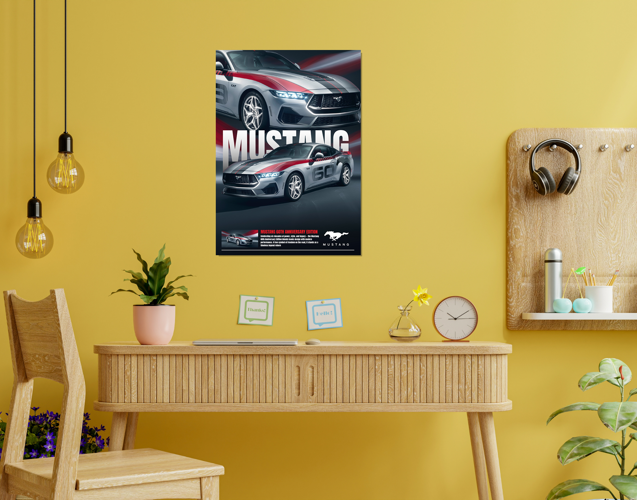 "MUSTANG 60TH  ANNIVERSARY EDITION "- Shiny & Sturdy Metallic Poster  Art That Pops & Sticks