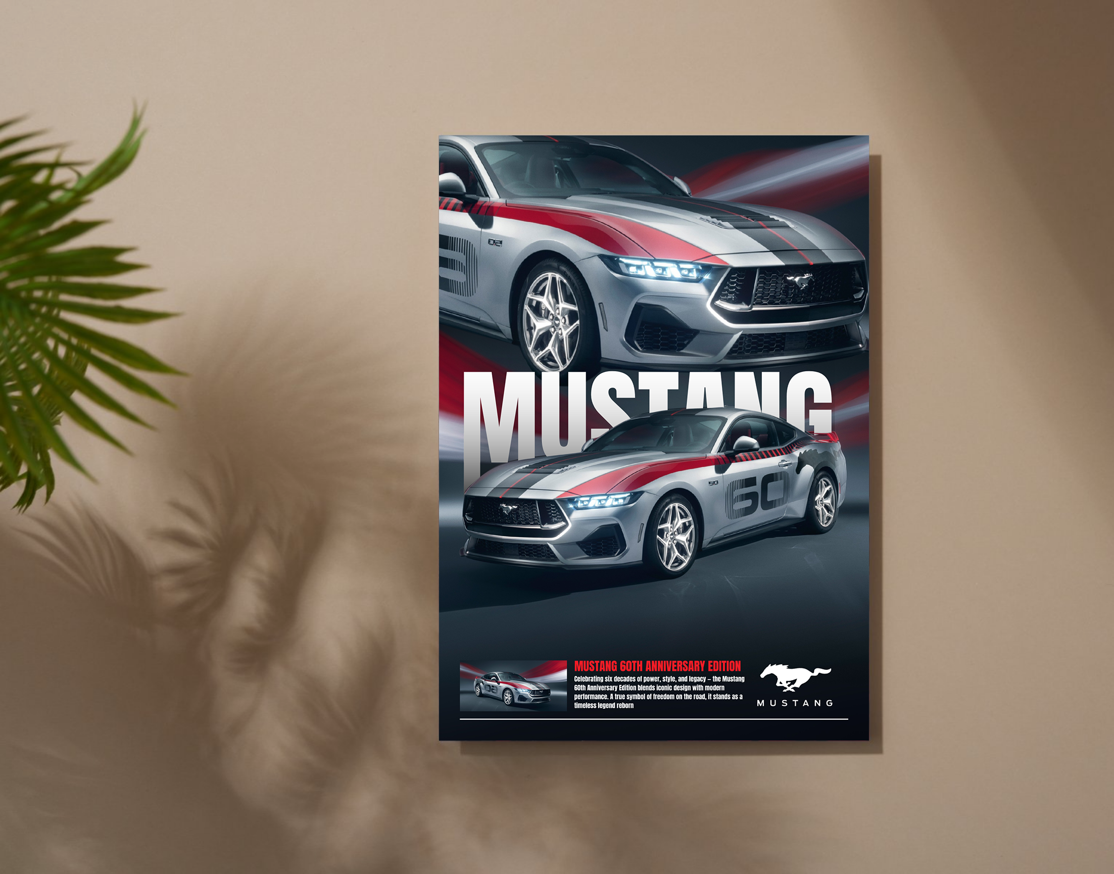 "MUSTANG 60TH  ANNIVERSARY EDITION "- Shiny & Sturdy Metallic Poster  Art That Pops & Sticks