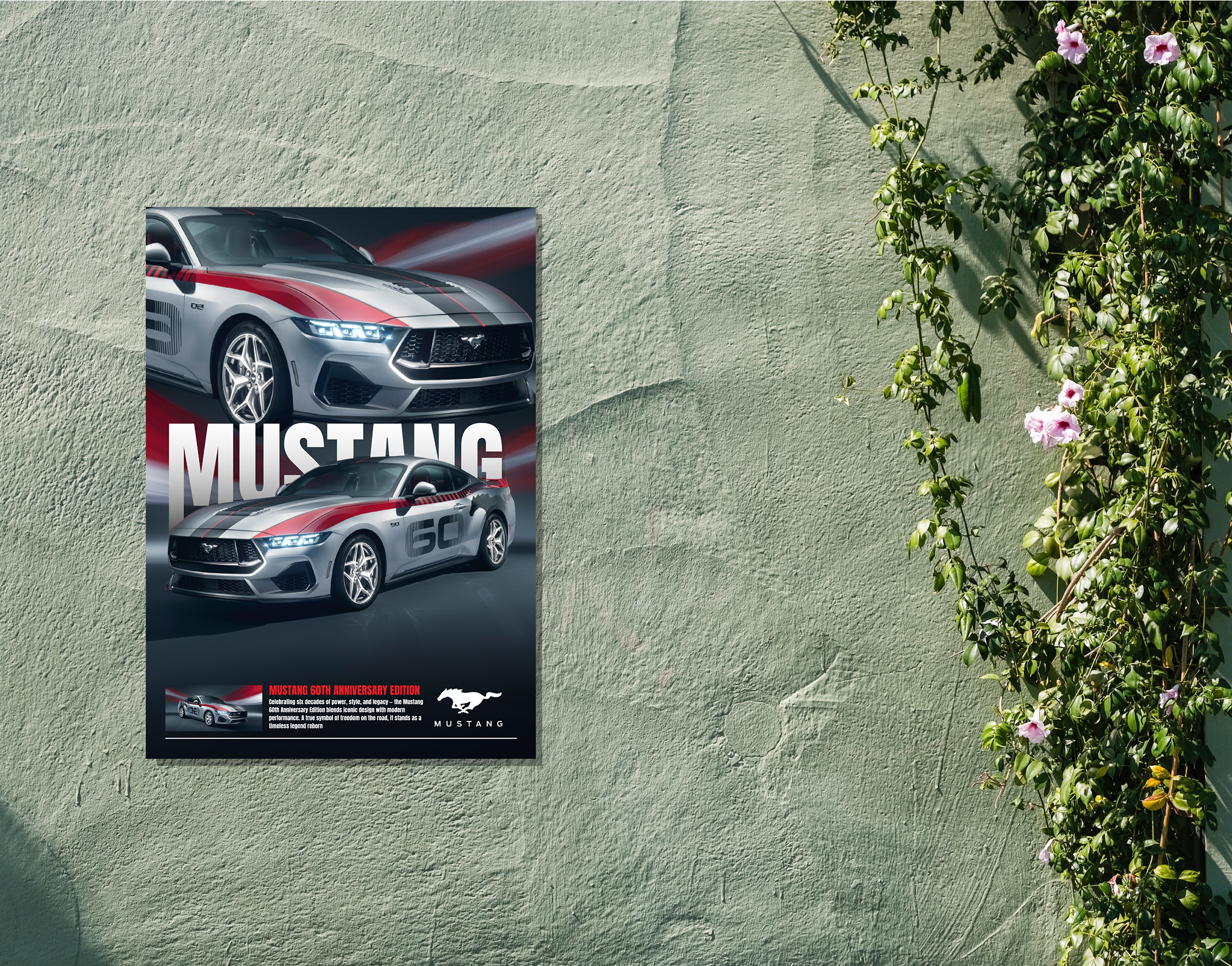 "MUSTANG 60TH  ANNIVERSARY EDITION "- Shiny & Sturdy Metallic Poster  Art That Pops & Sticks